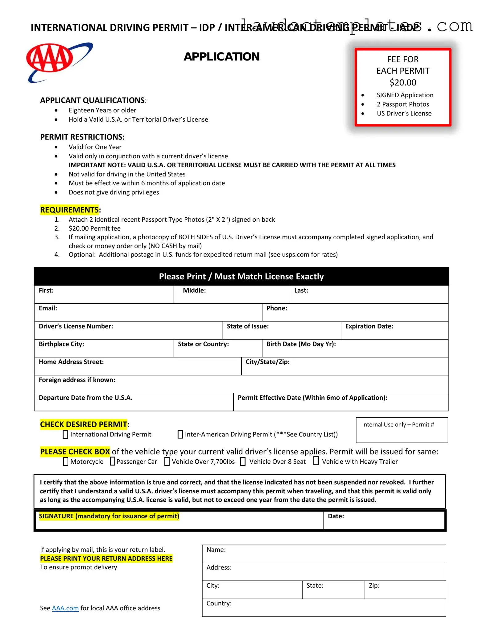 Fill Your Aaa International Driving Permit Application Form