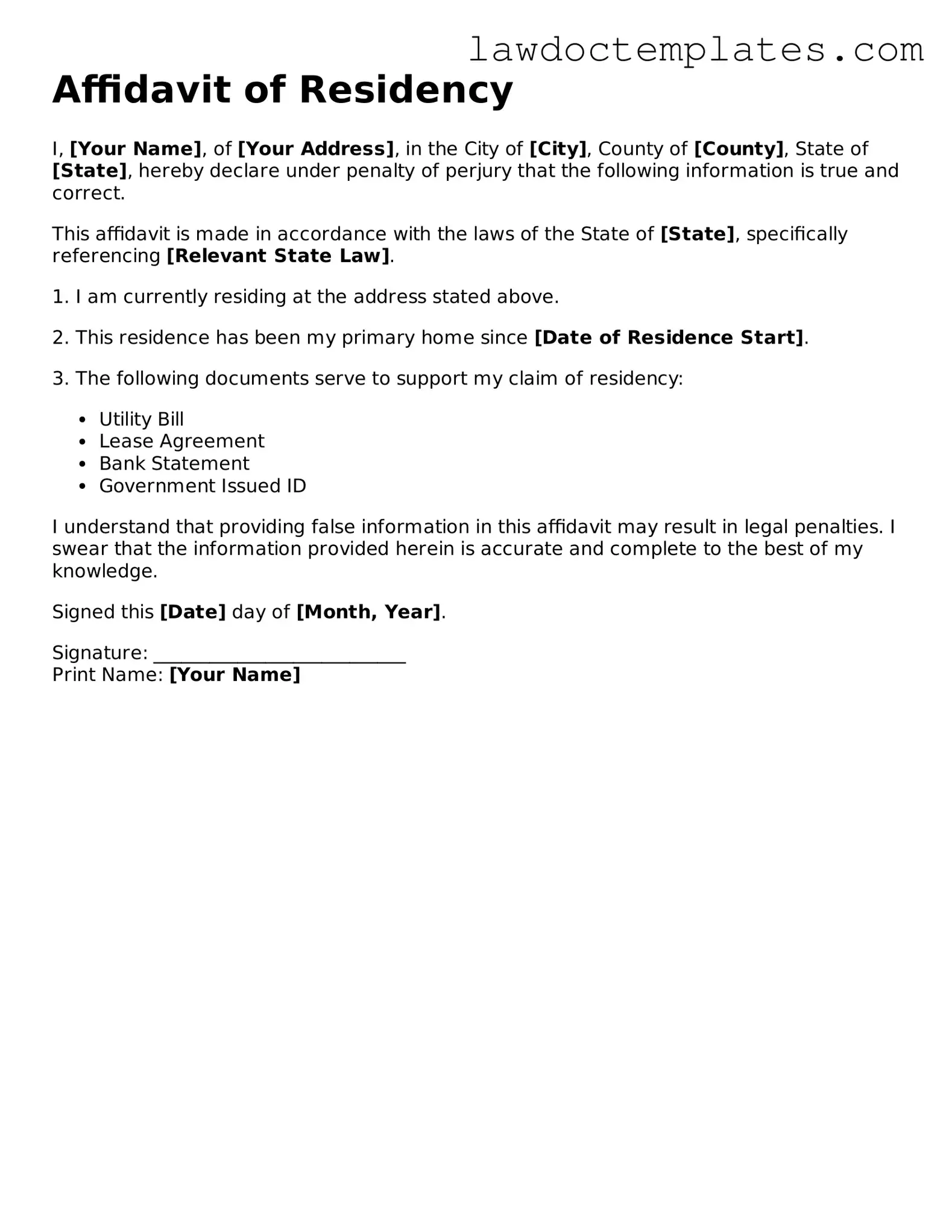 Blank Affidavit of Residency Document