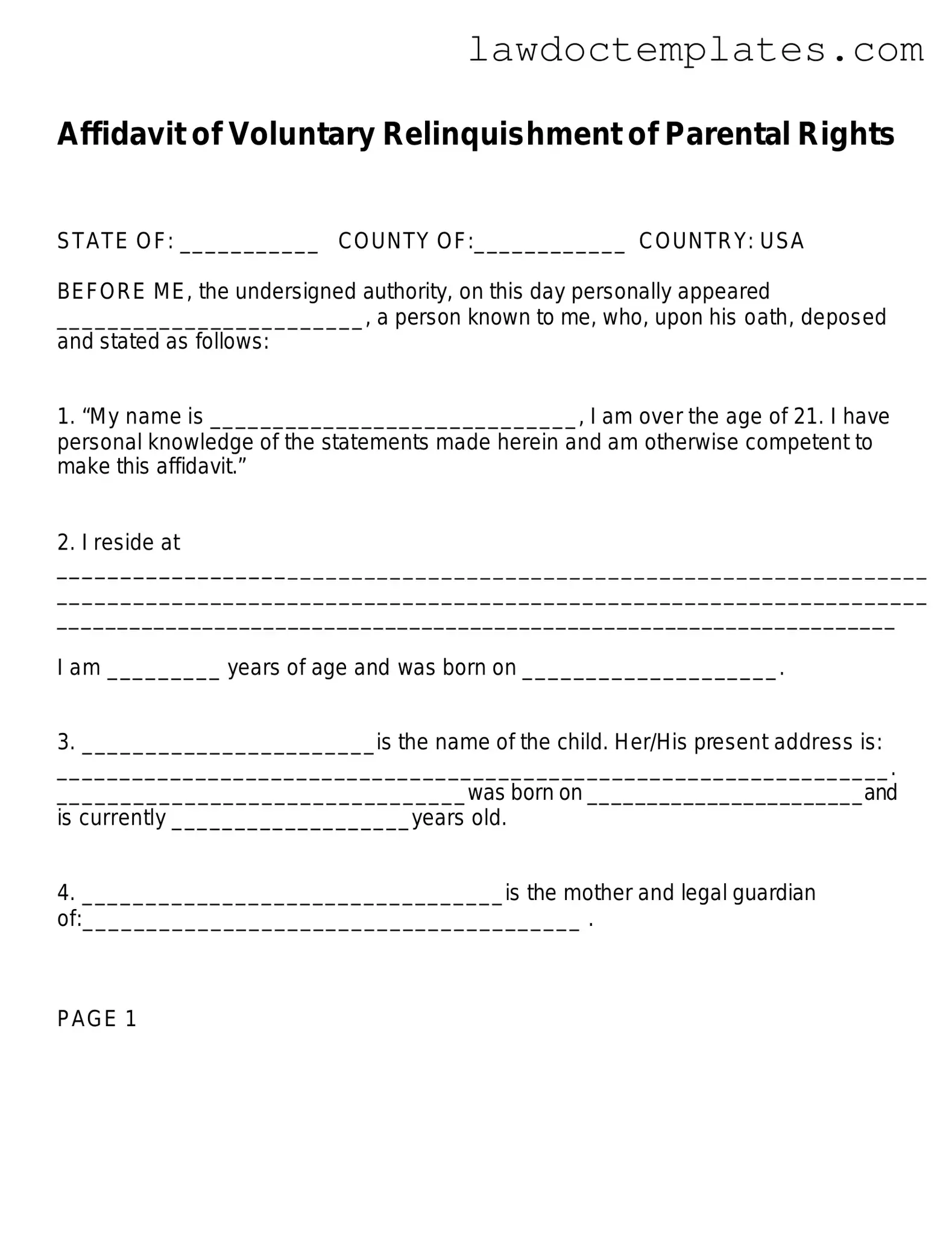 Fill Your Affidavit Parental Rights Form