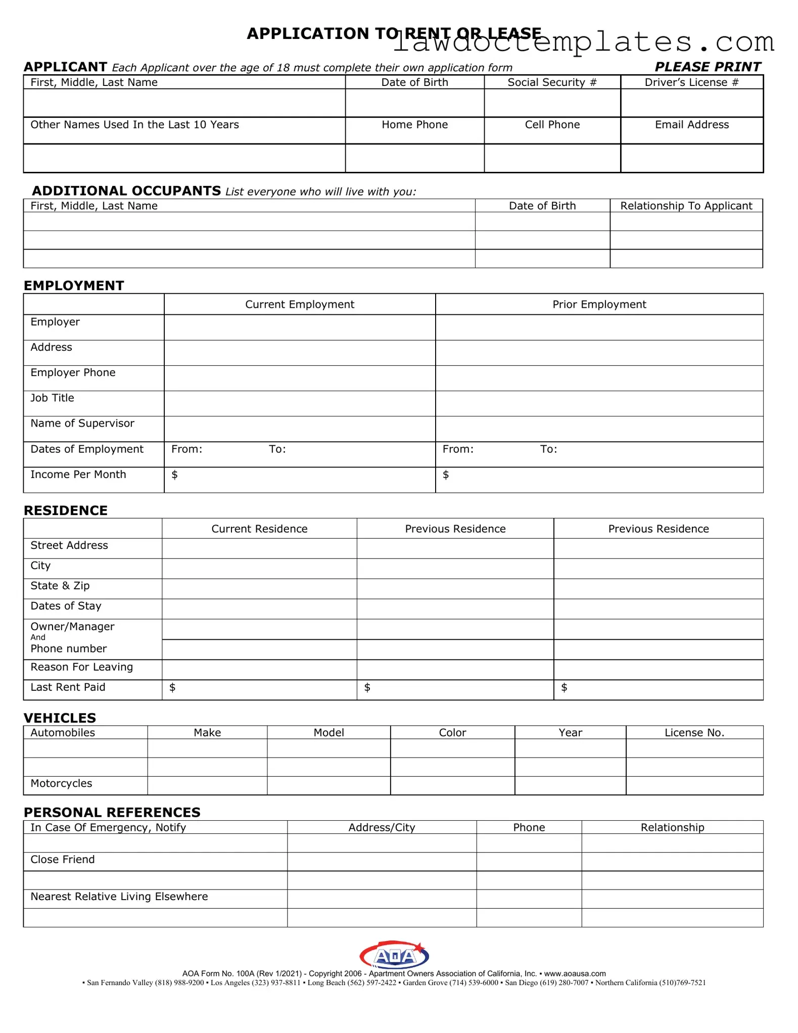 Fill Your Aoa 100A Form