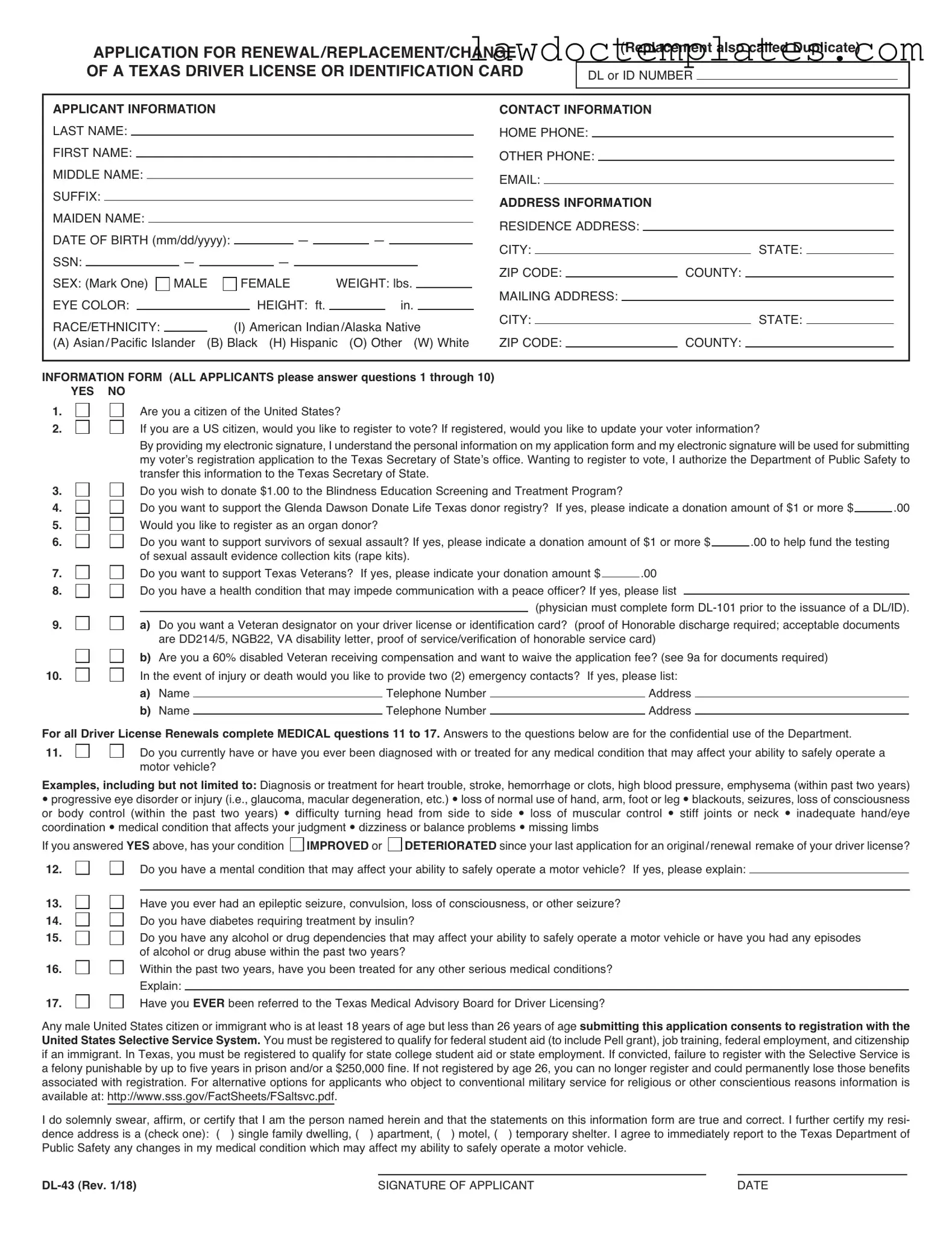 Fill Your DL-43 Form