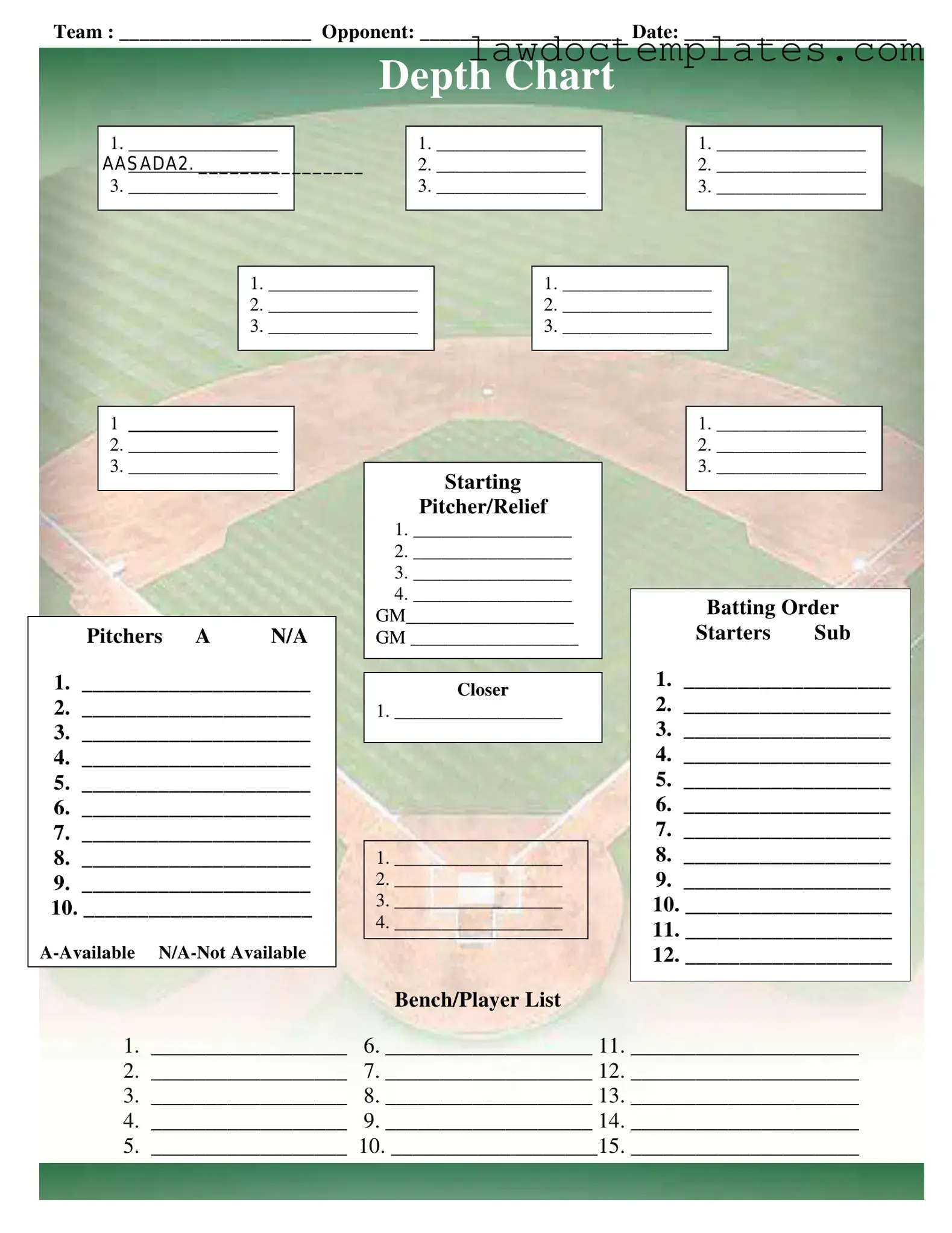 Fill Your Baseball Field Lineup Form
