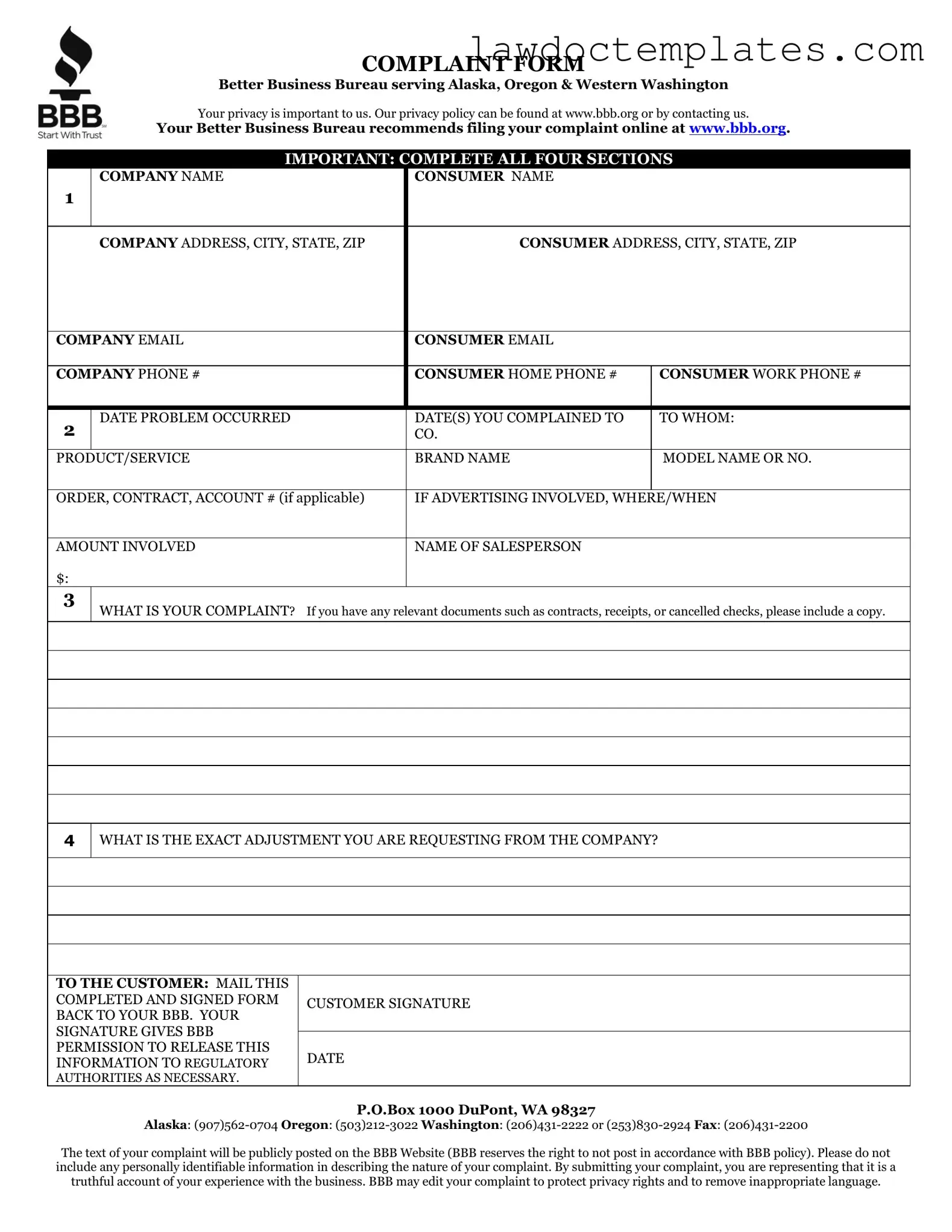 Fill Your Bbb Complaint Form