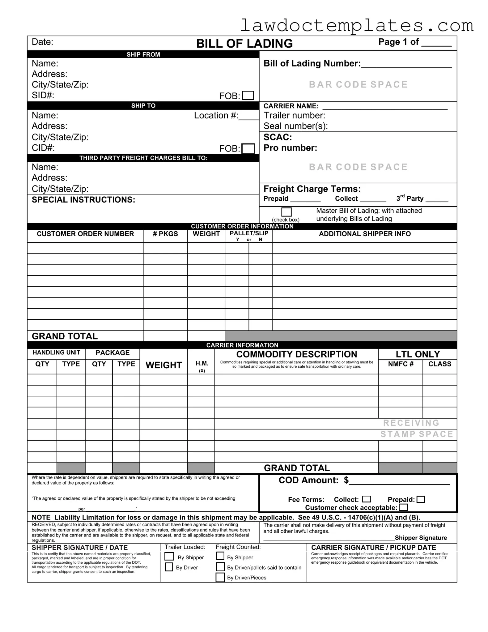 Fill Your Bill of Lading with a Supplement Form
