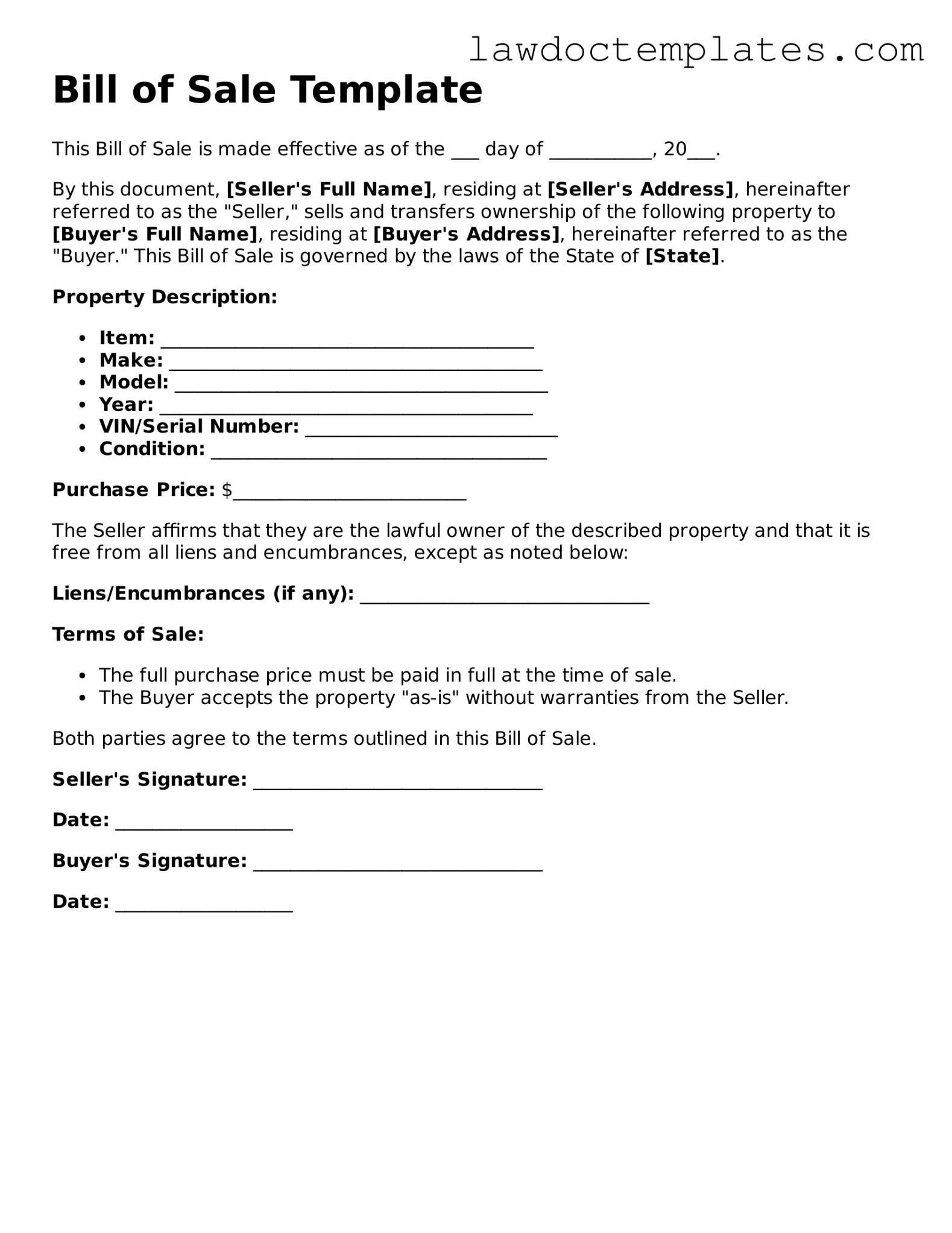 Blank Bill of Sale Document