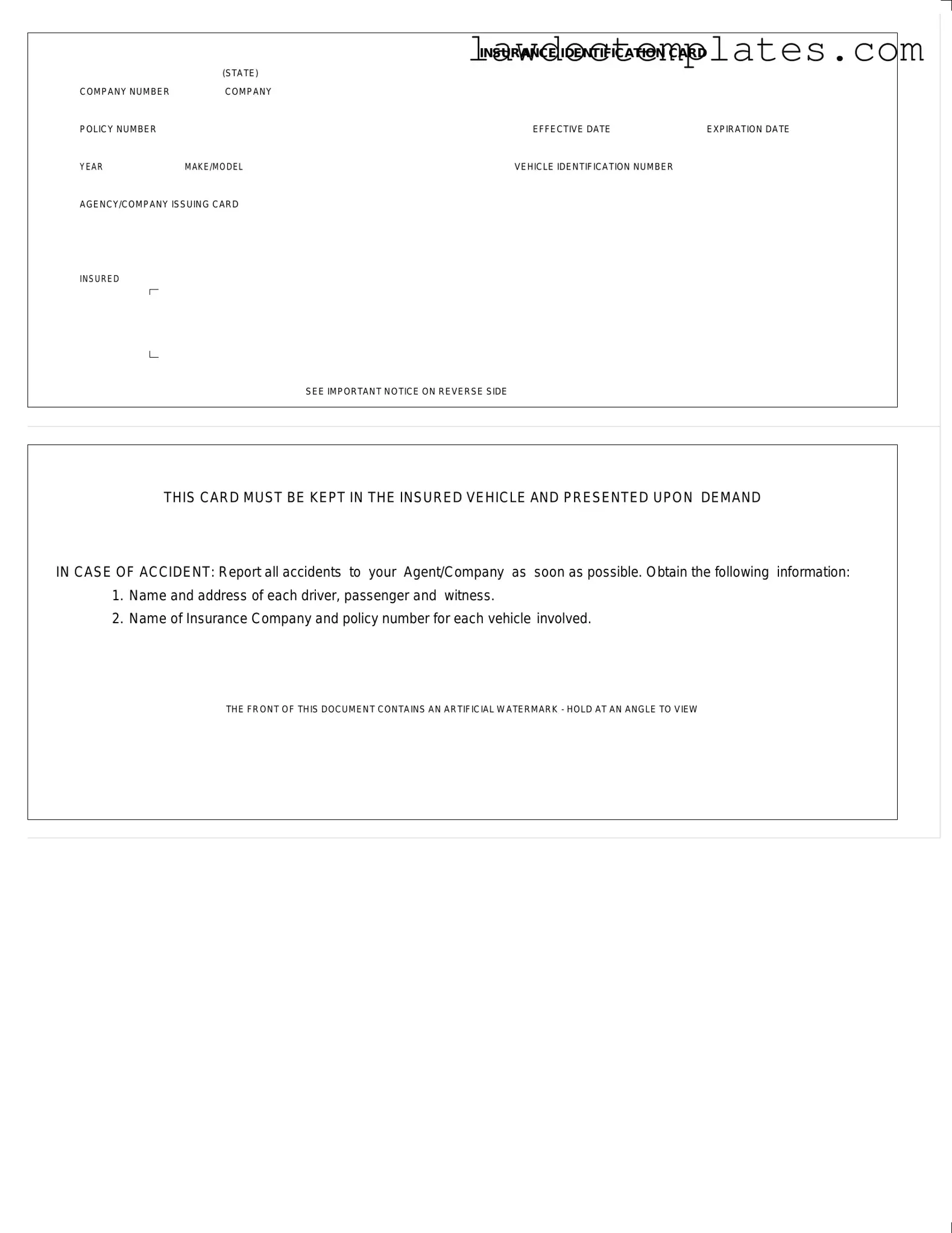 Fill Your Auto Insurance Card Form