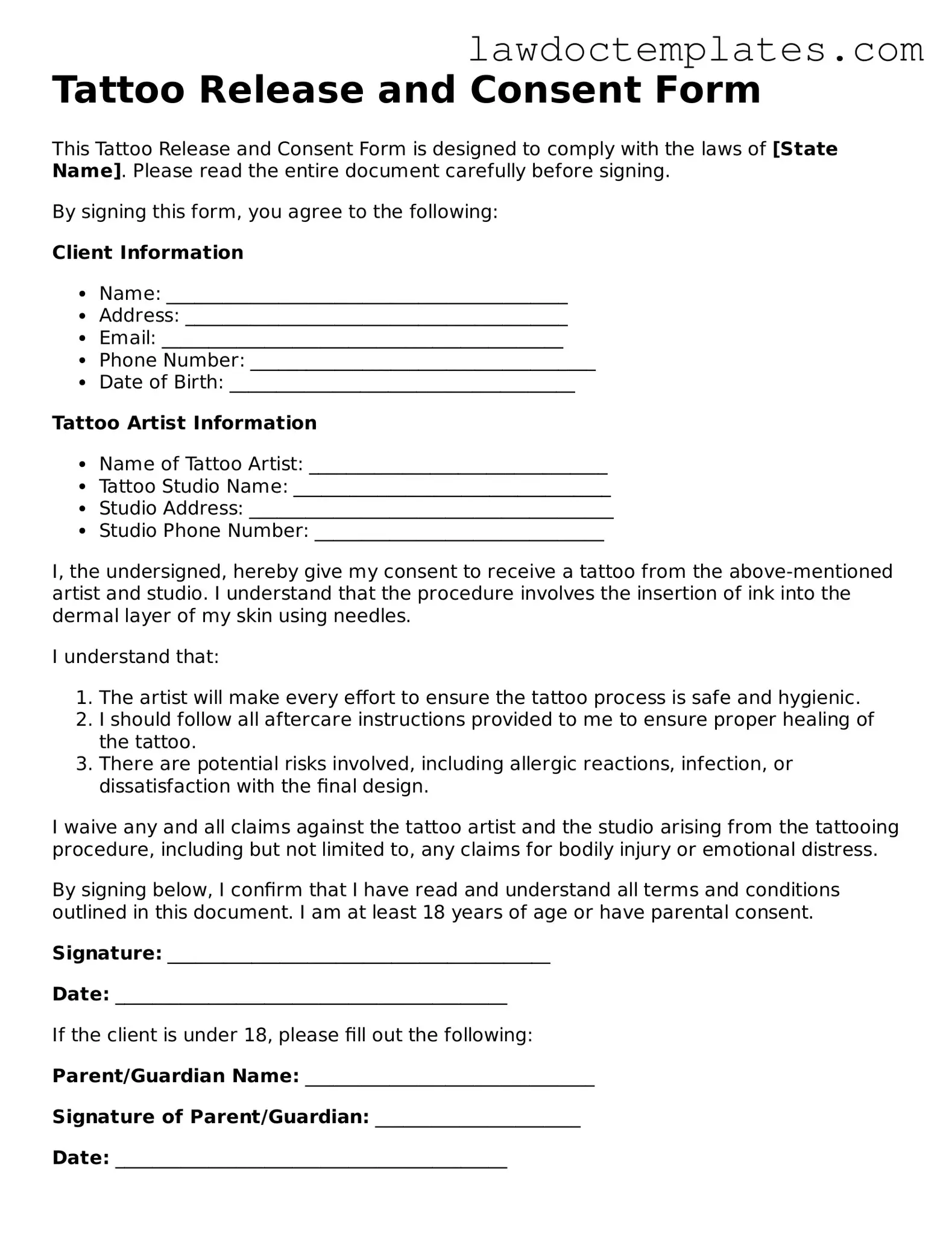 Blank Tattoo Release Document