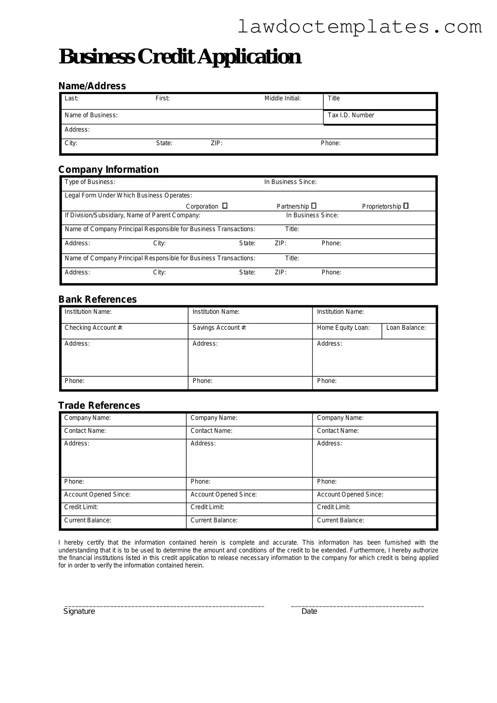 Fill Your Business Credit Application Form