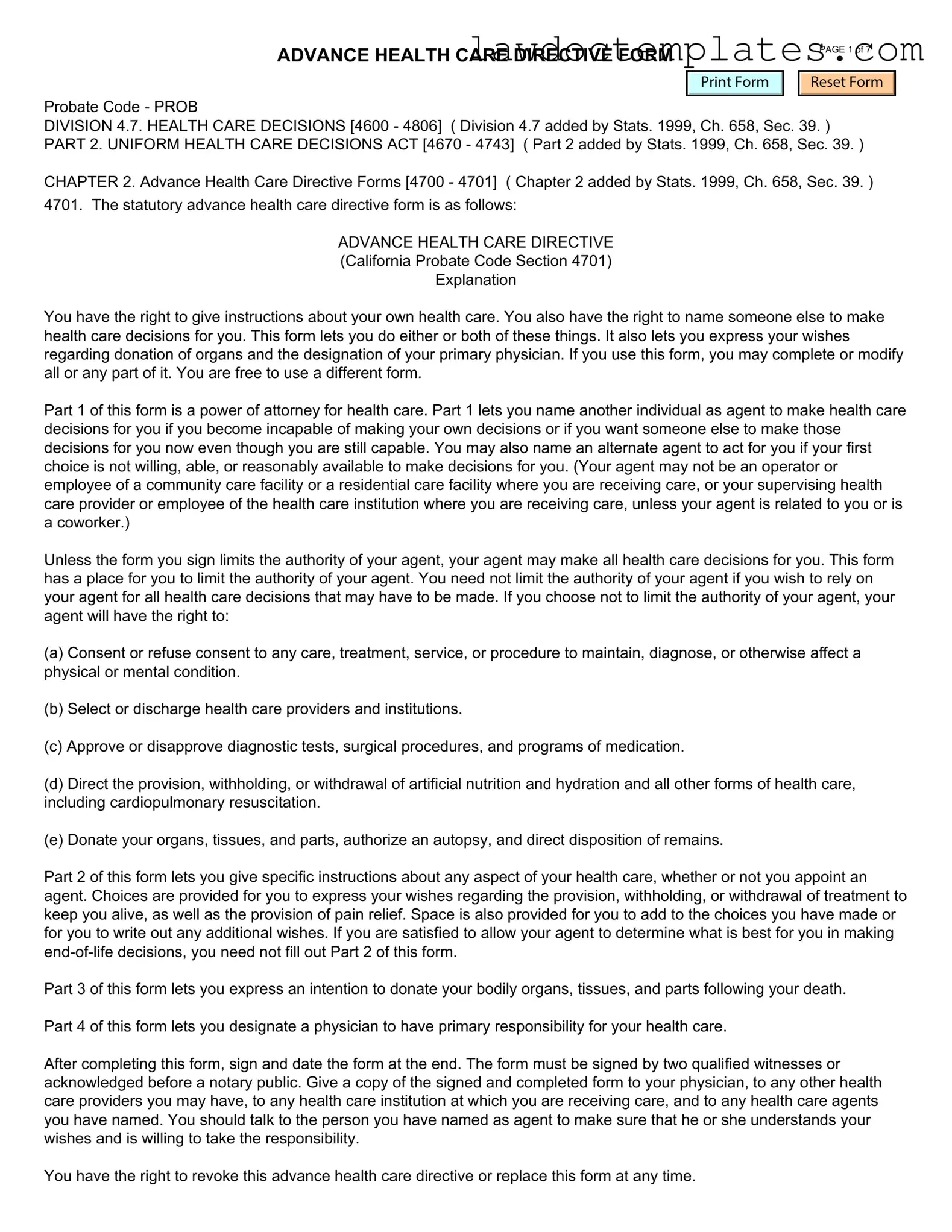 Fill Your California Advanced Health Care Directive Form