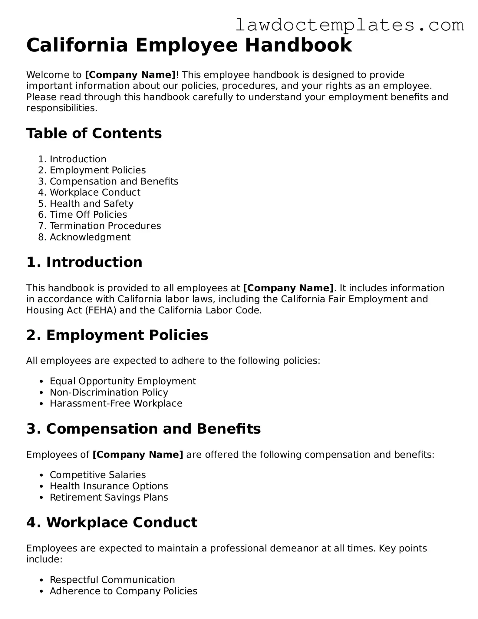 Employee Handbook Document for California State