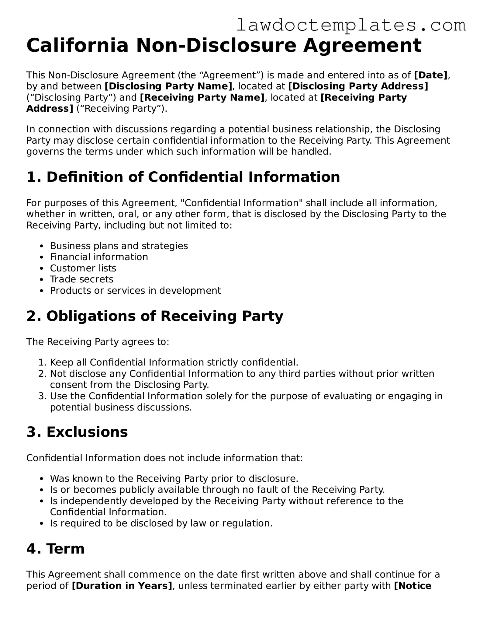 Non-disclosure Agreement Document for California State