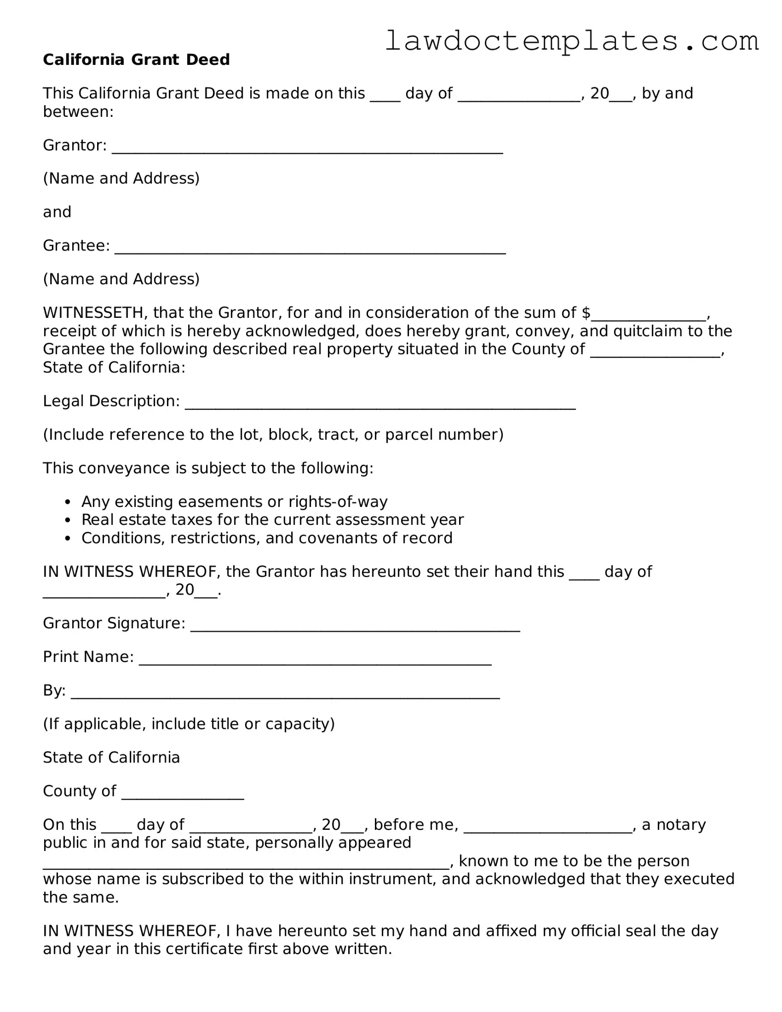 Deed Document for California State