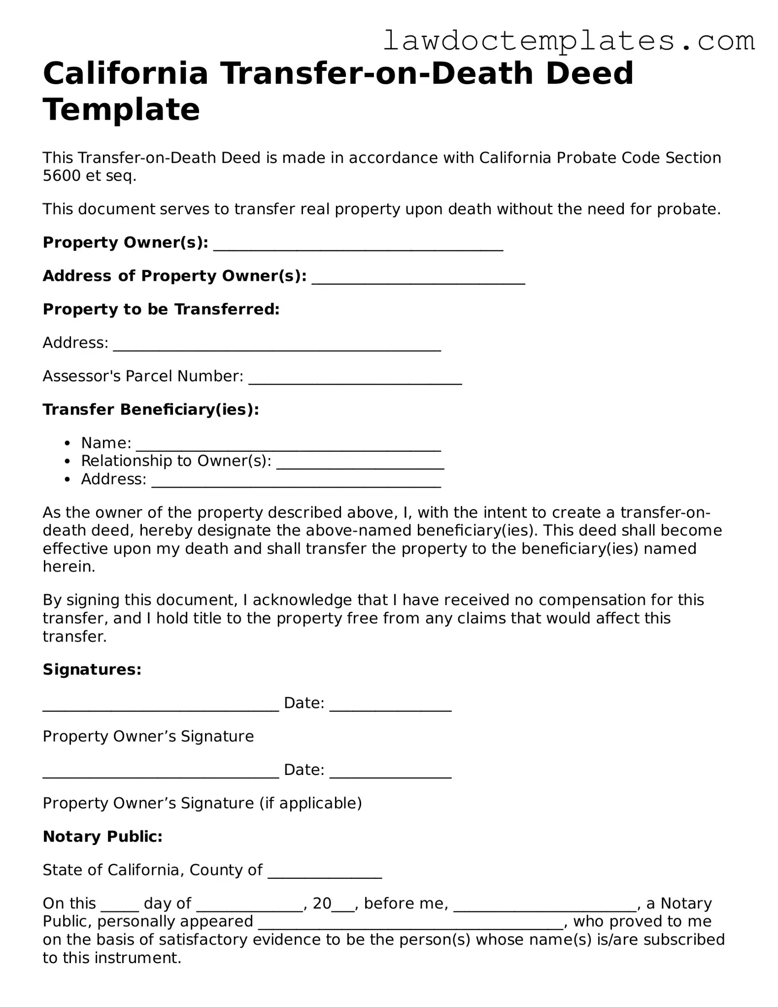 Transfer-on-Death Deed Document for California State