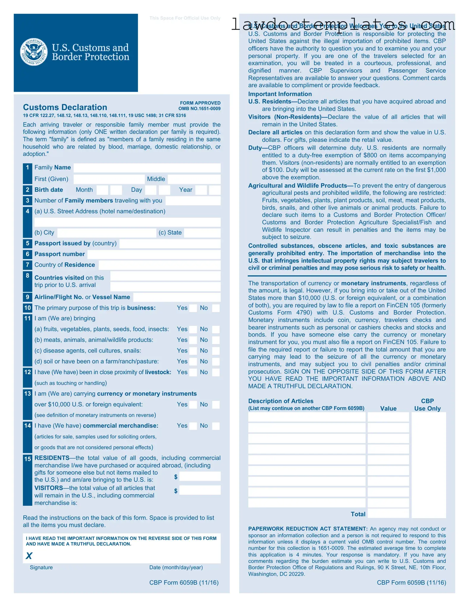 Fill Your CBP 6059B Form