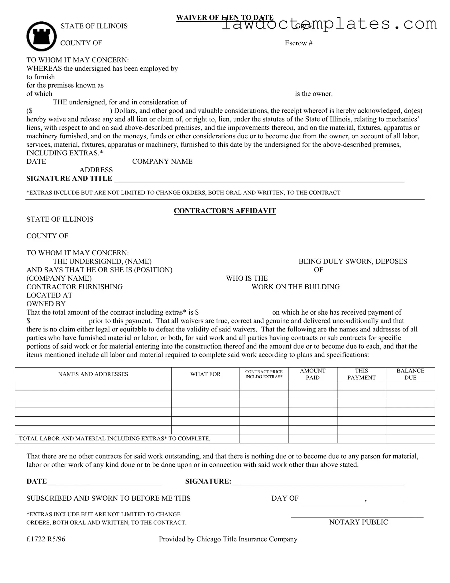 Fill Your Chicago Title Waiver Format Form