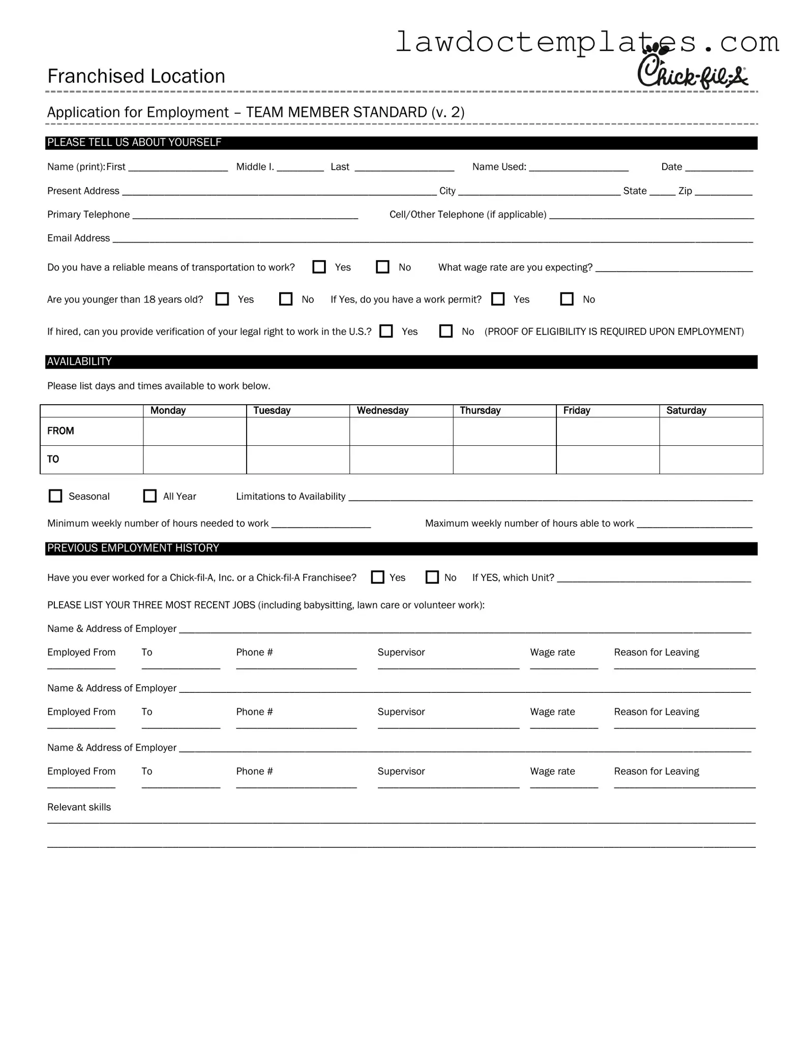 Fill Your Chick Fil A Job Application Form