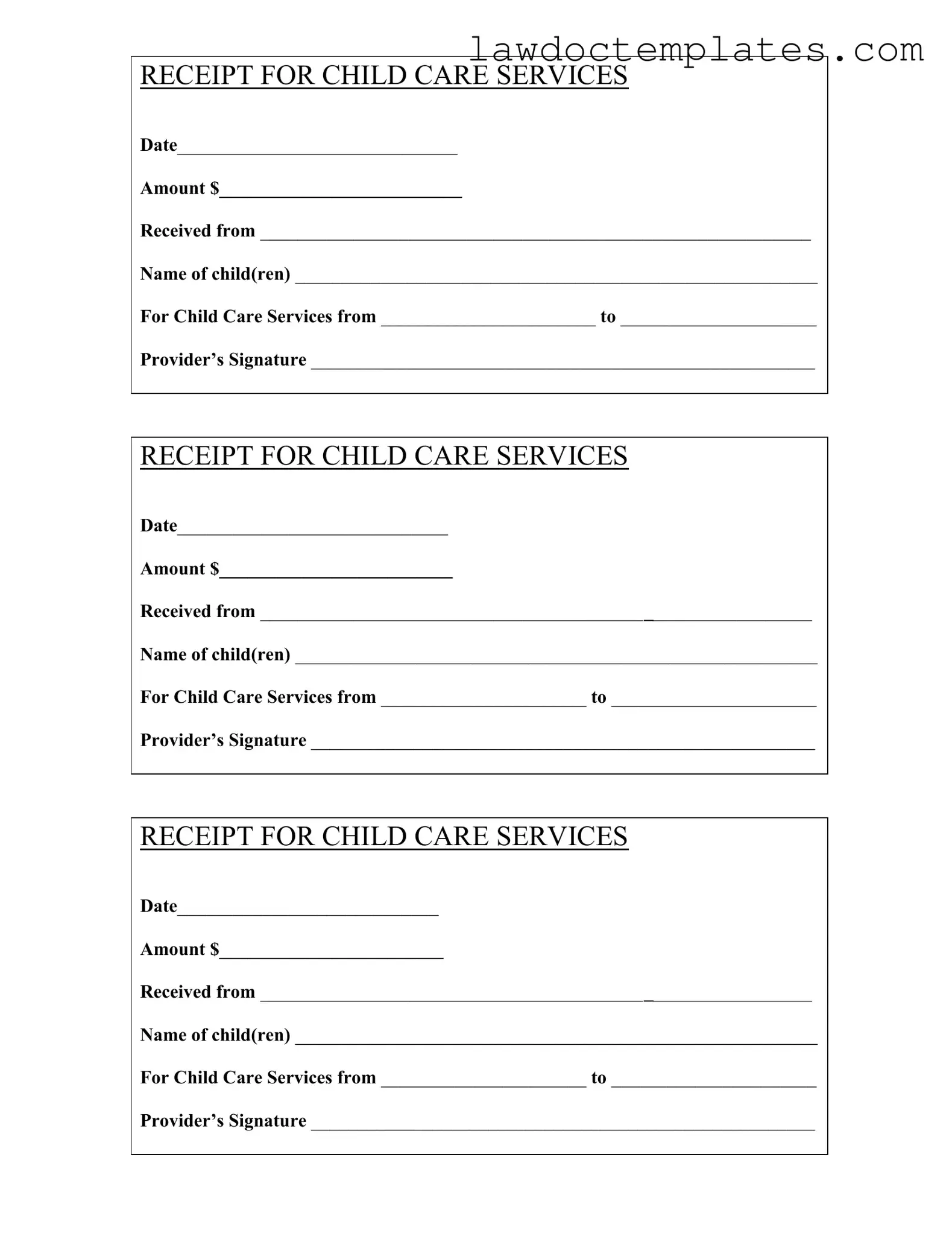 Fill Your Childcare Receipt Form