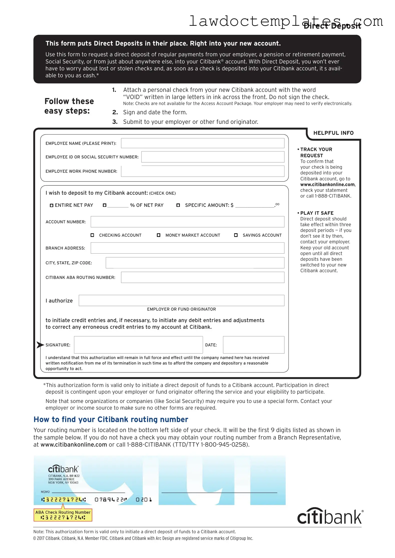 Fill Your Citibank Direct Deposit Form