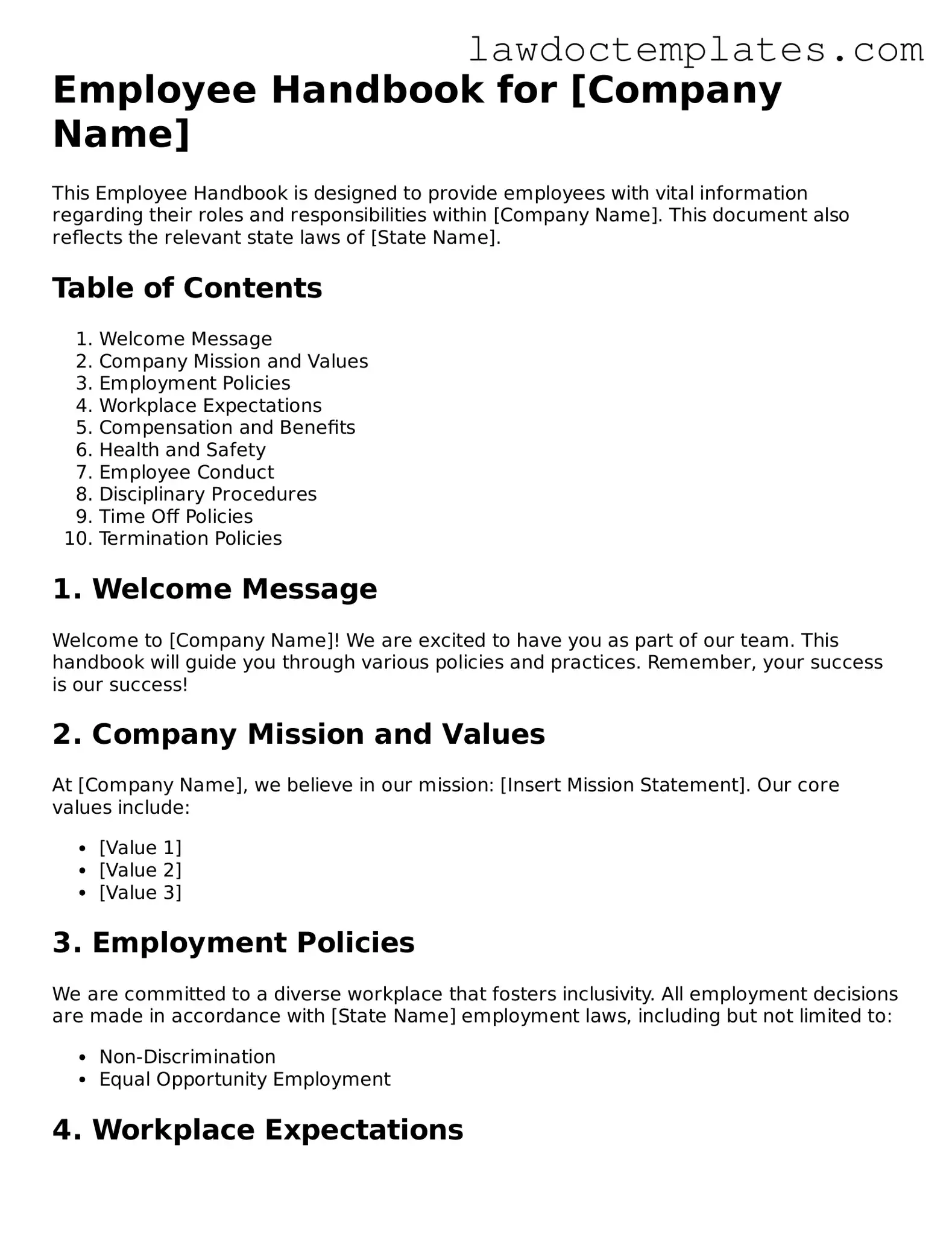 Blank Employee Handbook Document