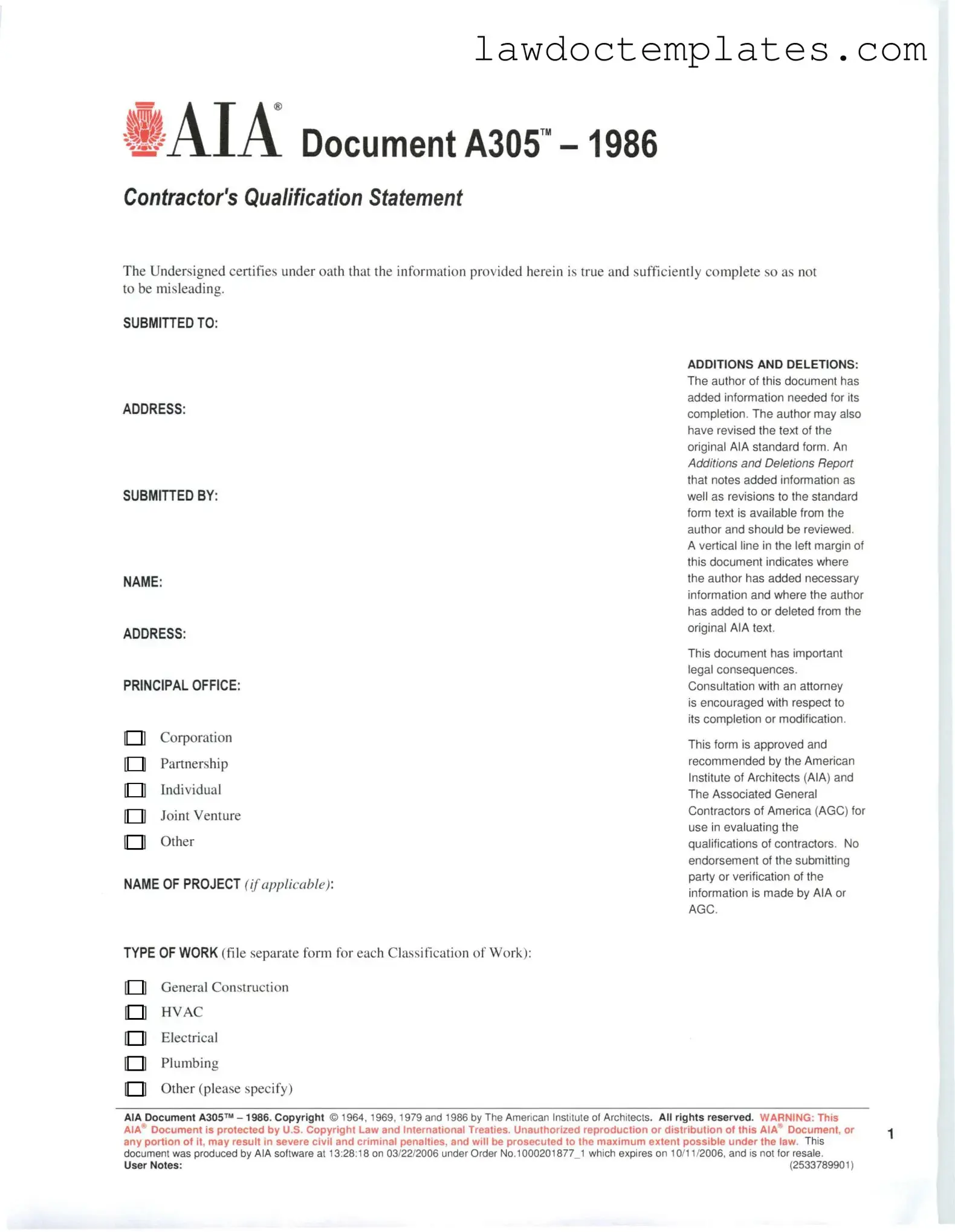 Fill Your AIA A305 Form