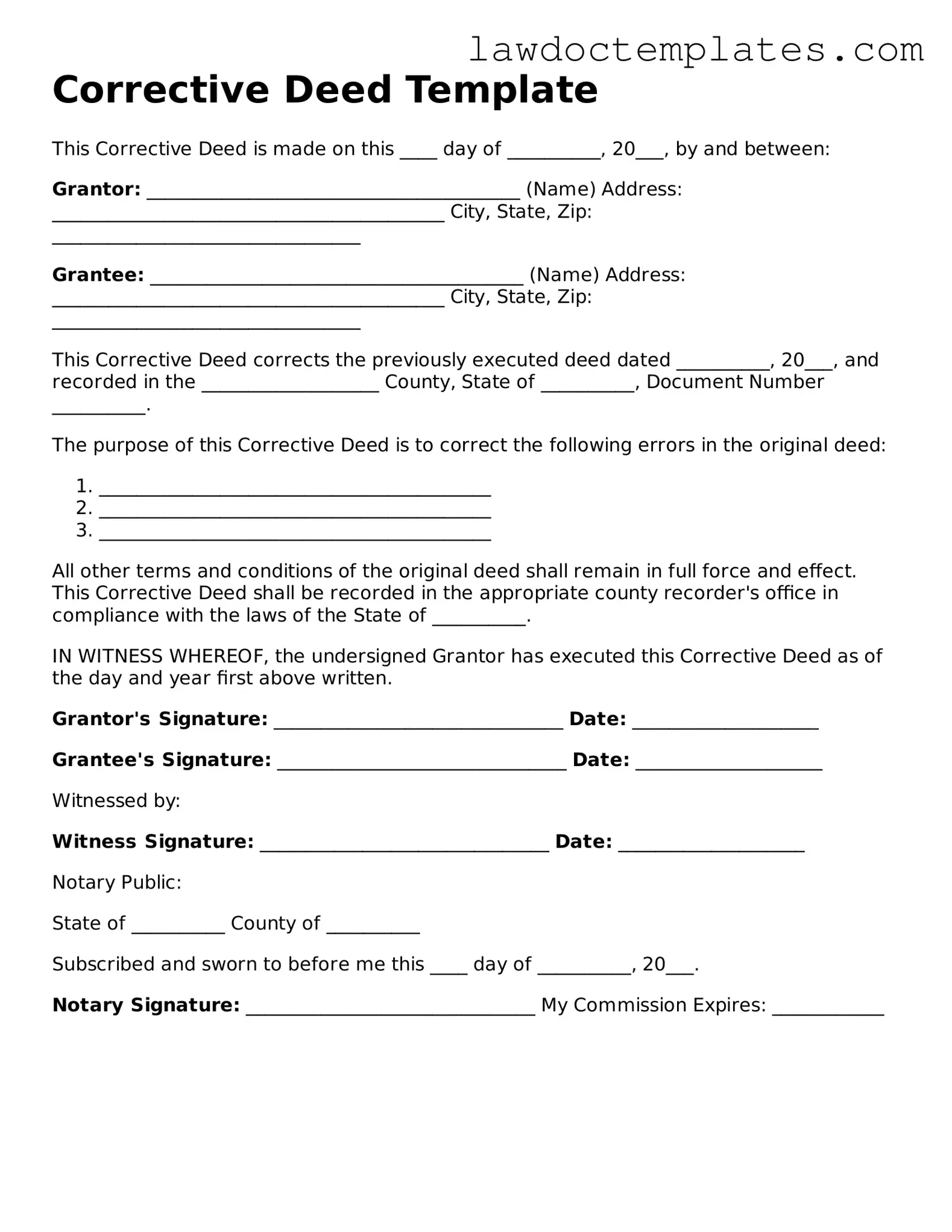 Blank Corrective Deed Document