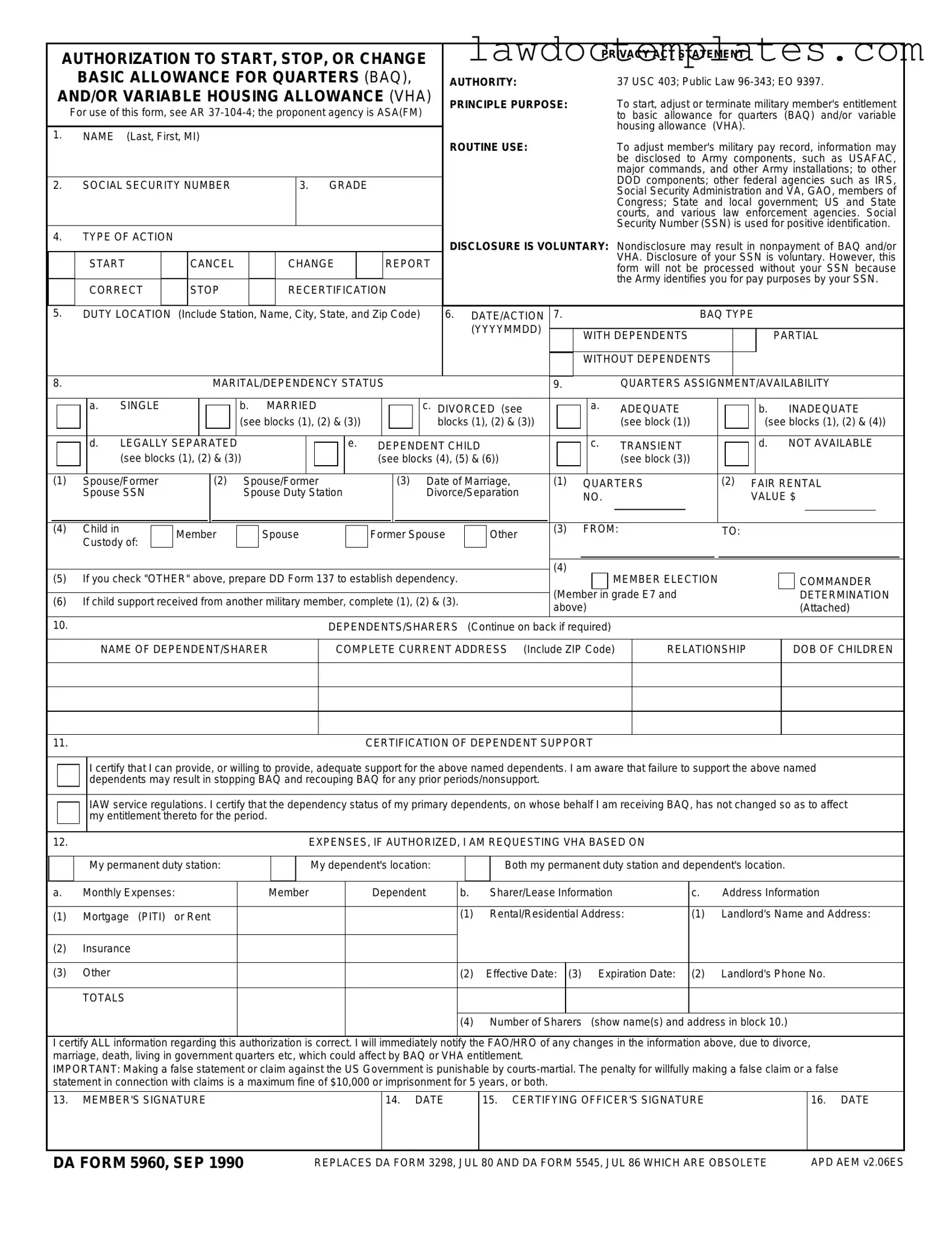 Fill Your DA 5960 Form