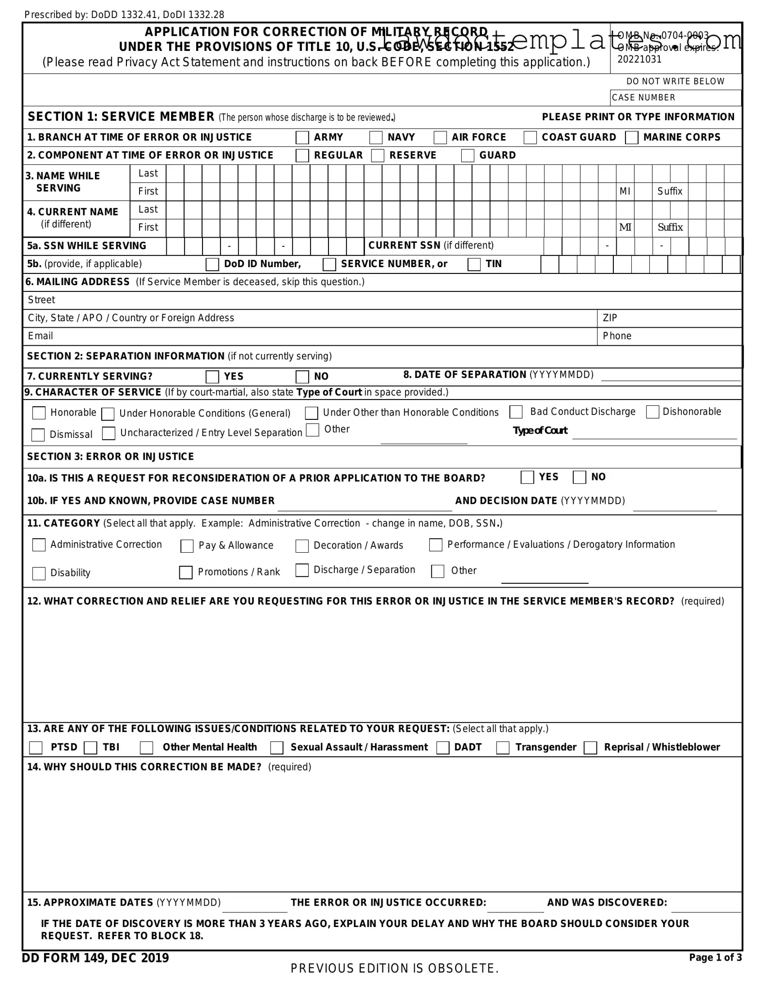 Fill Your DD 149 Form