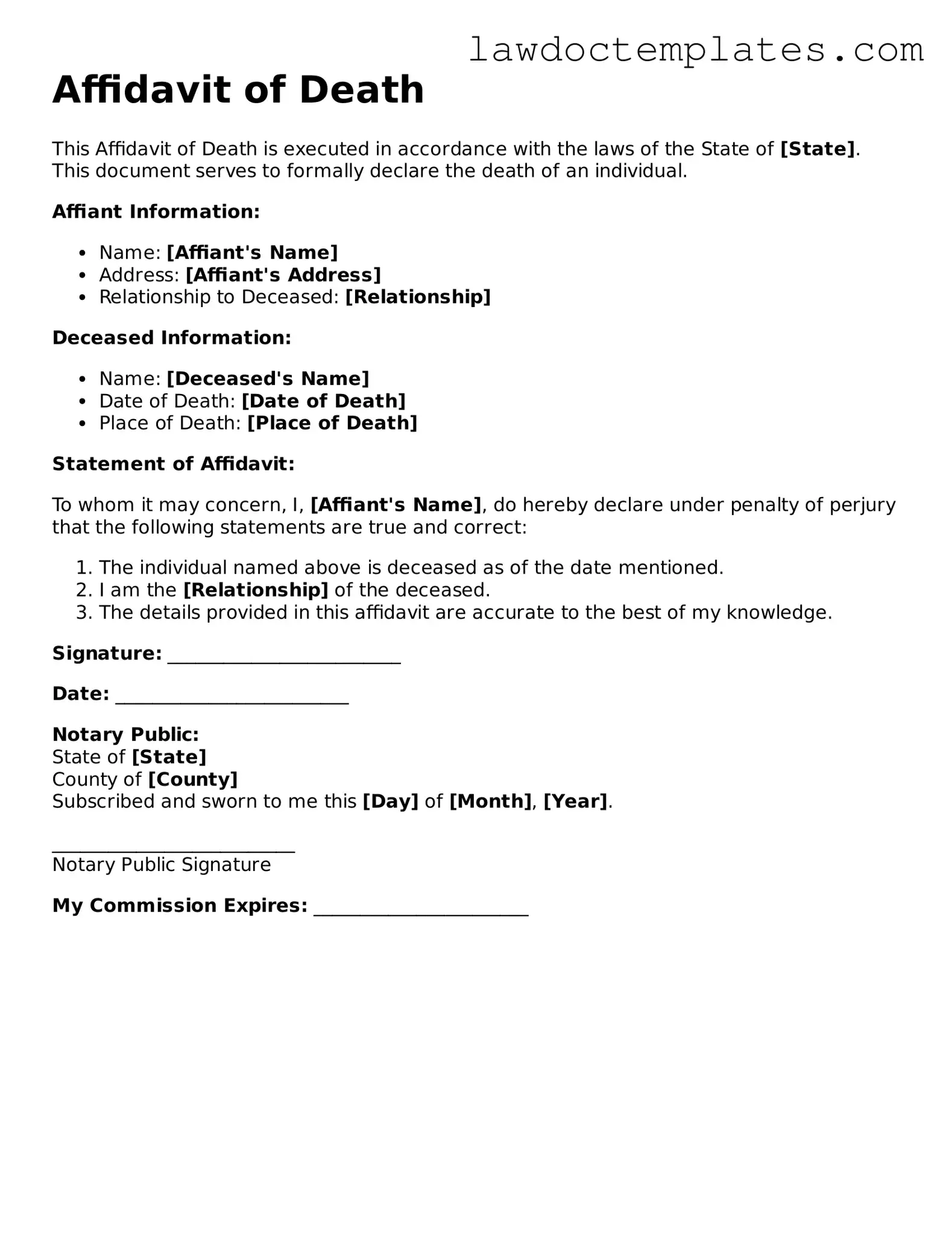 Blank Affidavit of Death Document
