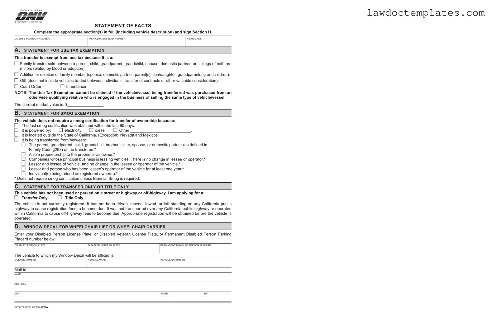 Fill Your Dmv Reg 256 Form