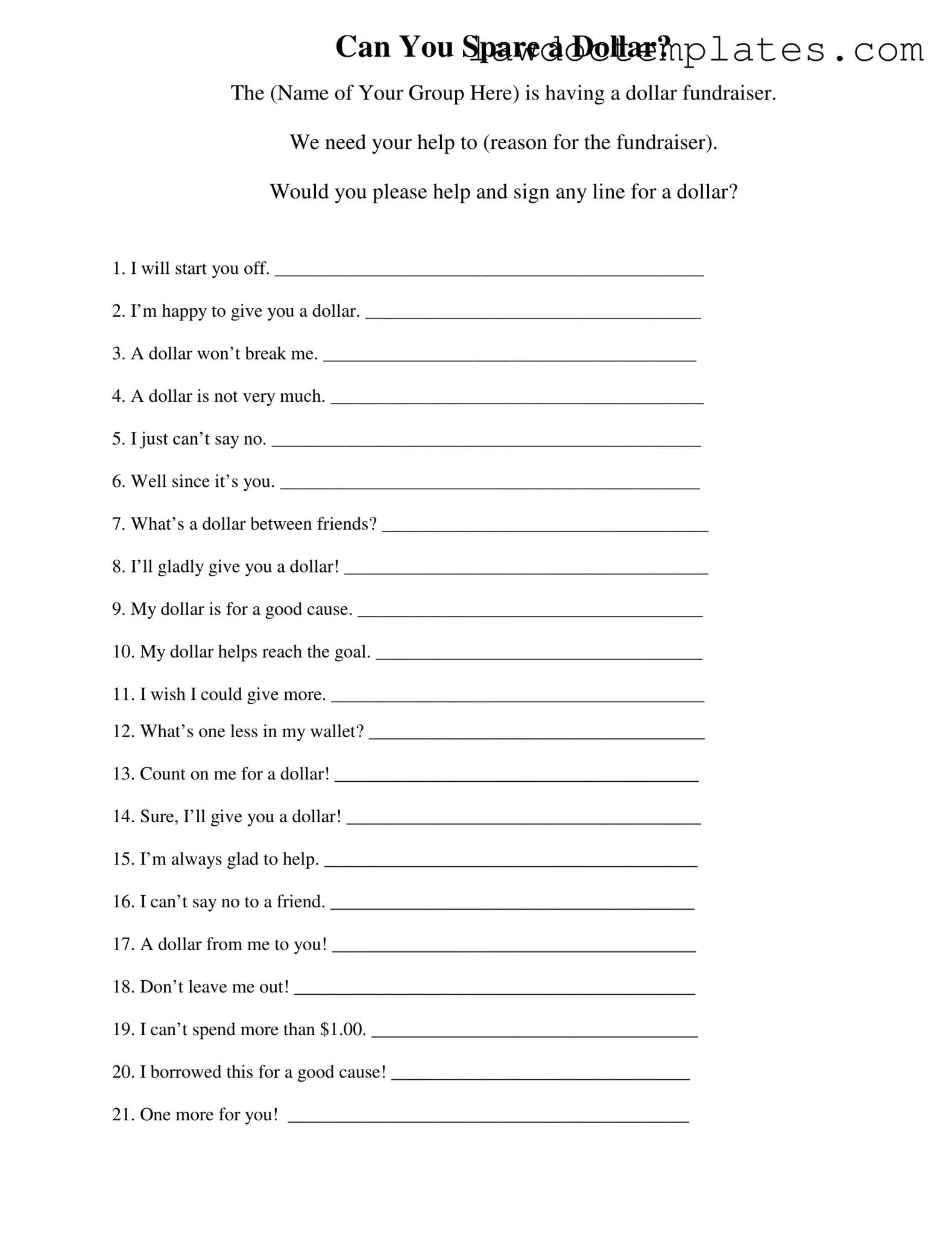 Fill Your Donated A Dollar Form