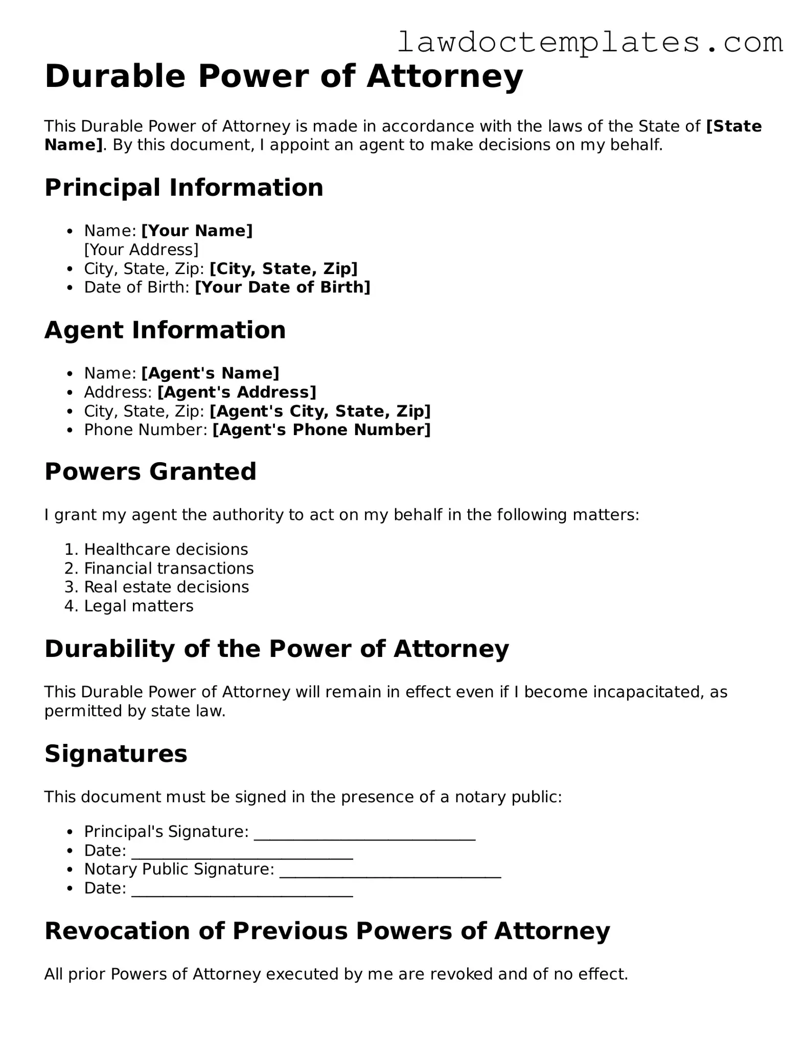 Blank Durable Power of Attorney Document