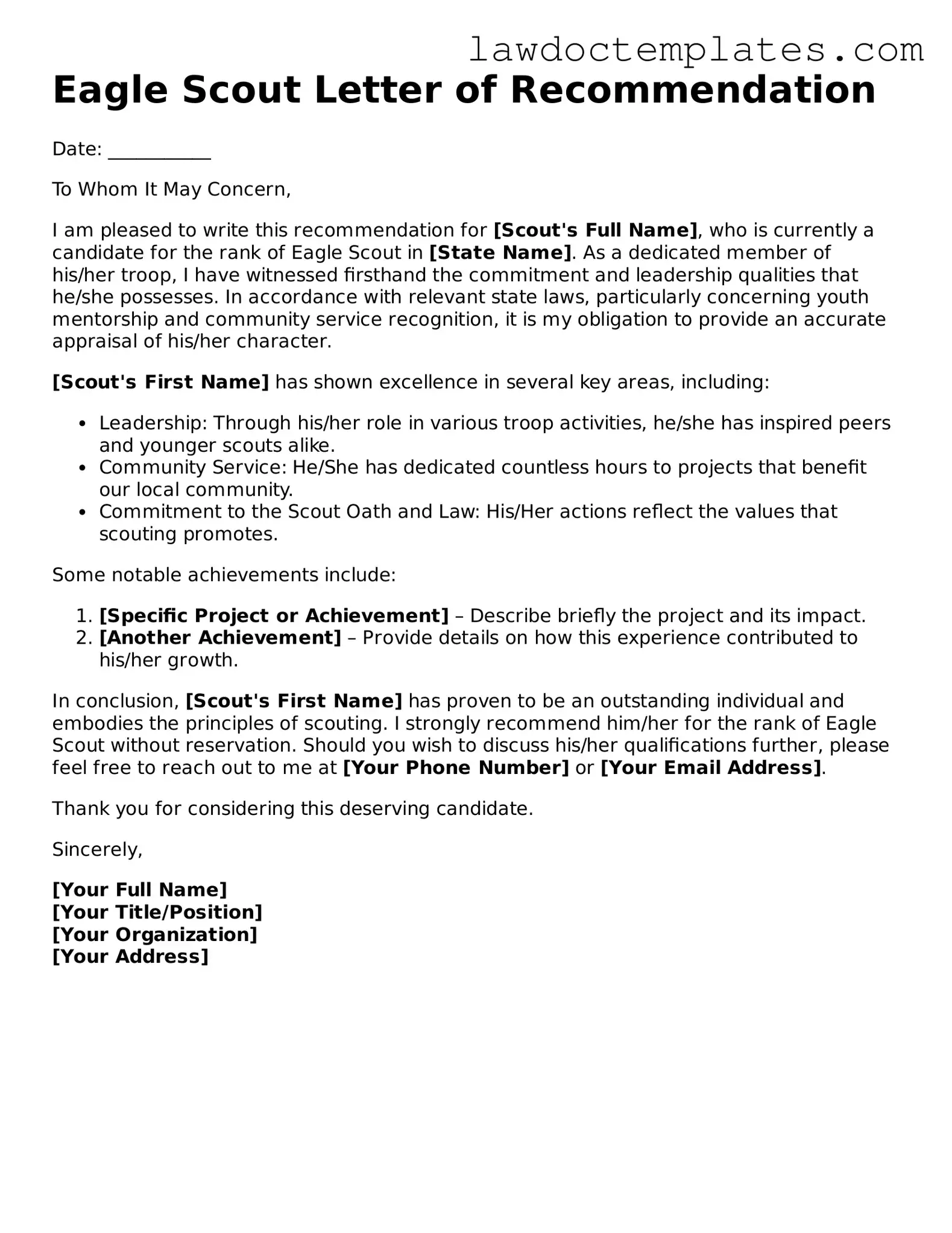 Blank Eagle Scout Letter of Recommendation Document