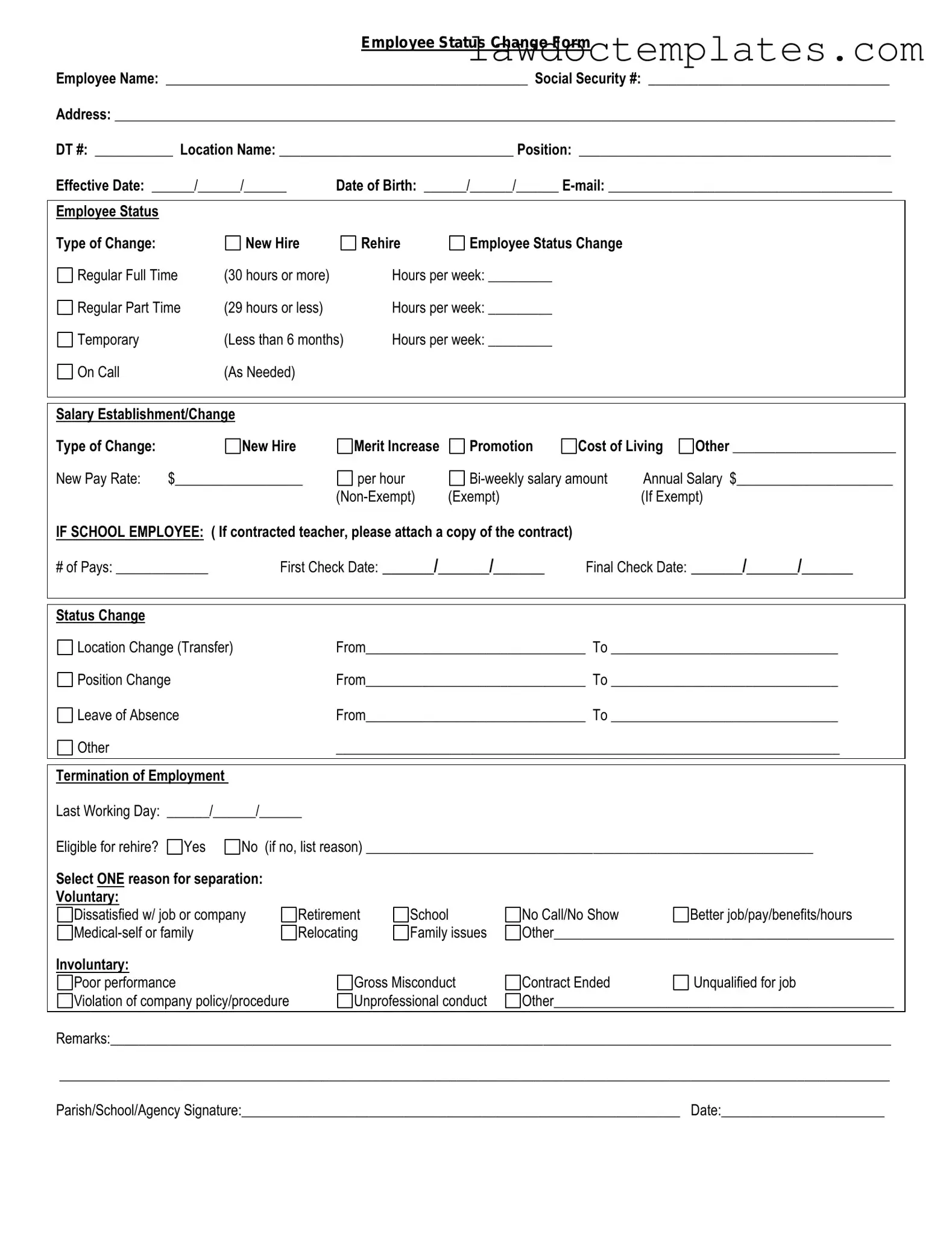Fill Your Employee Status Change Form