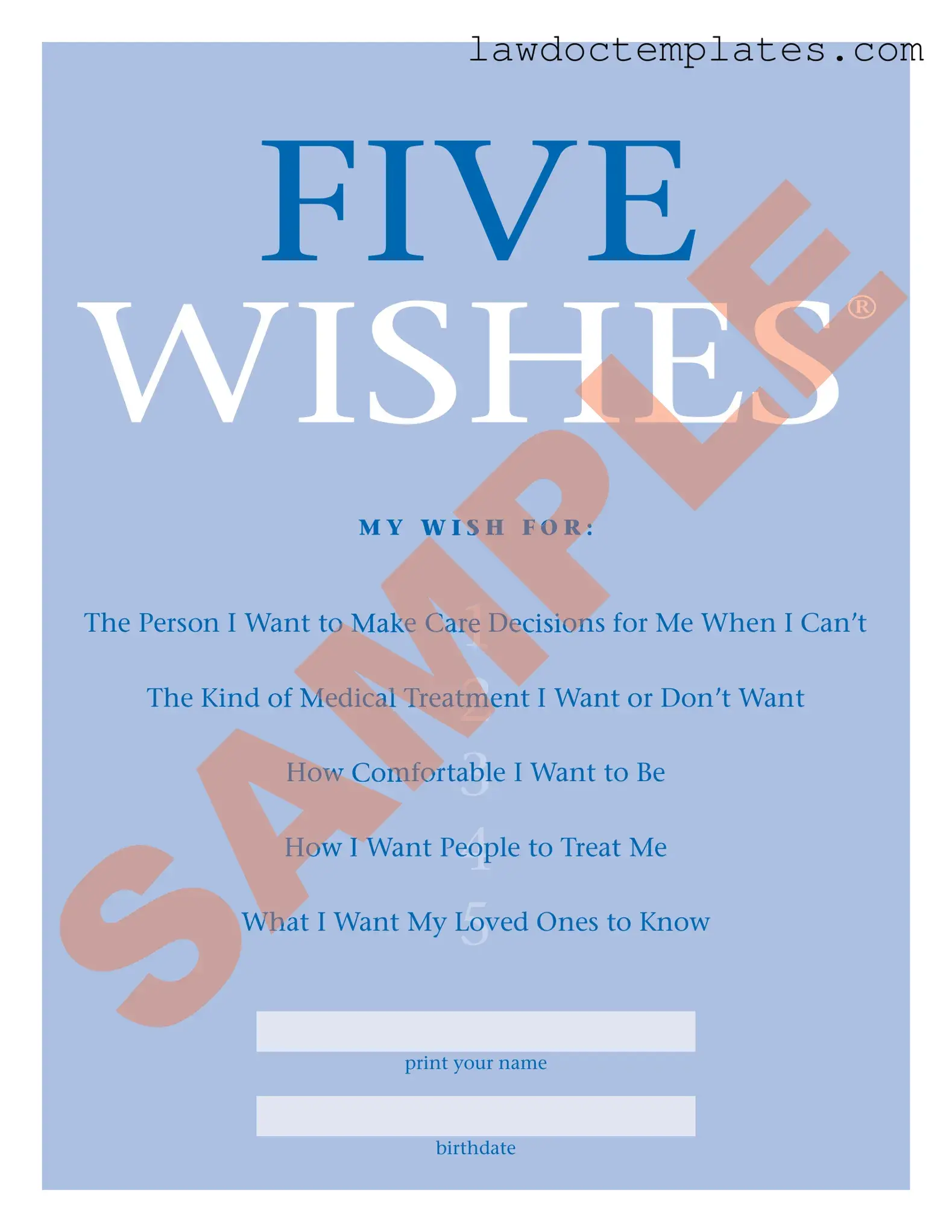 Fill Your 5 Wishes Document Form