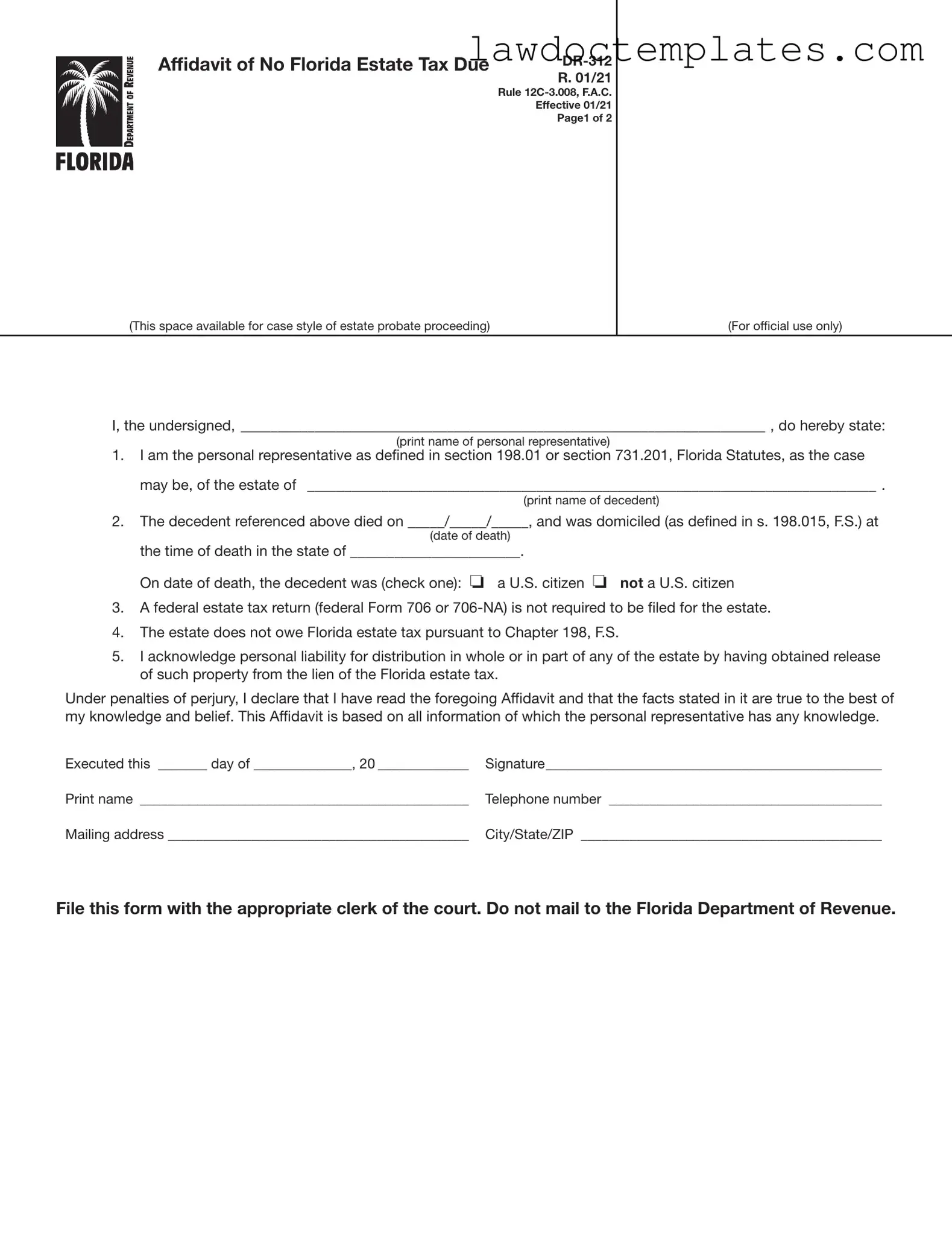 Fill Your Fl Dr 312 Form