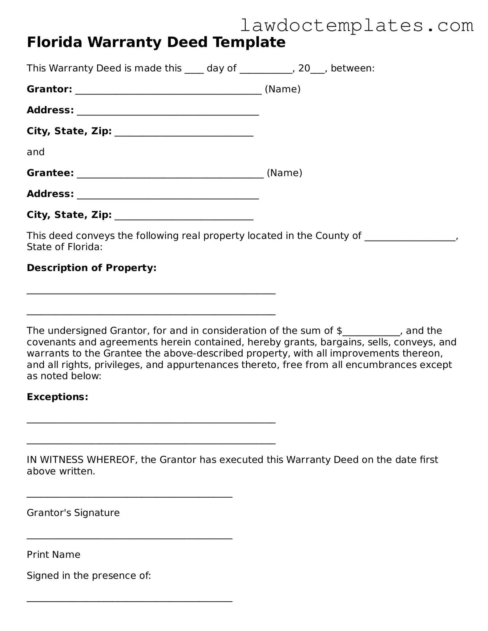 Deed Document for Florida State