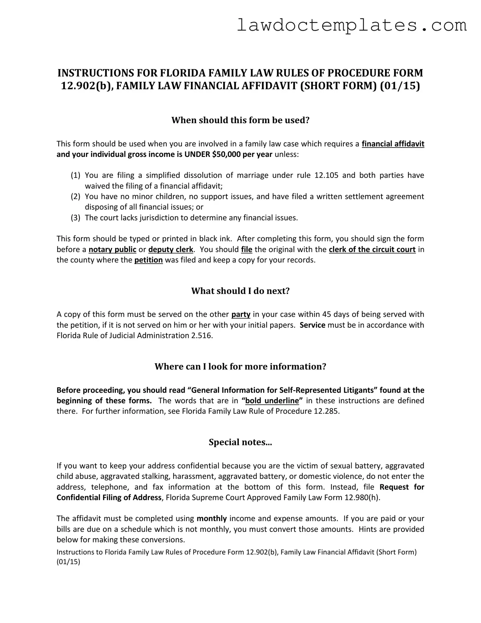 Fill Your Florida Financial Affidavit Short 12.902(b) Form