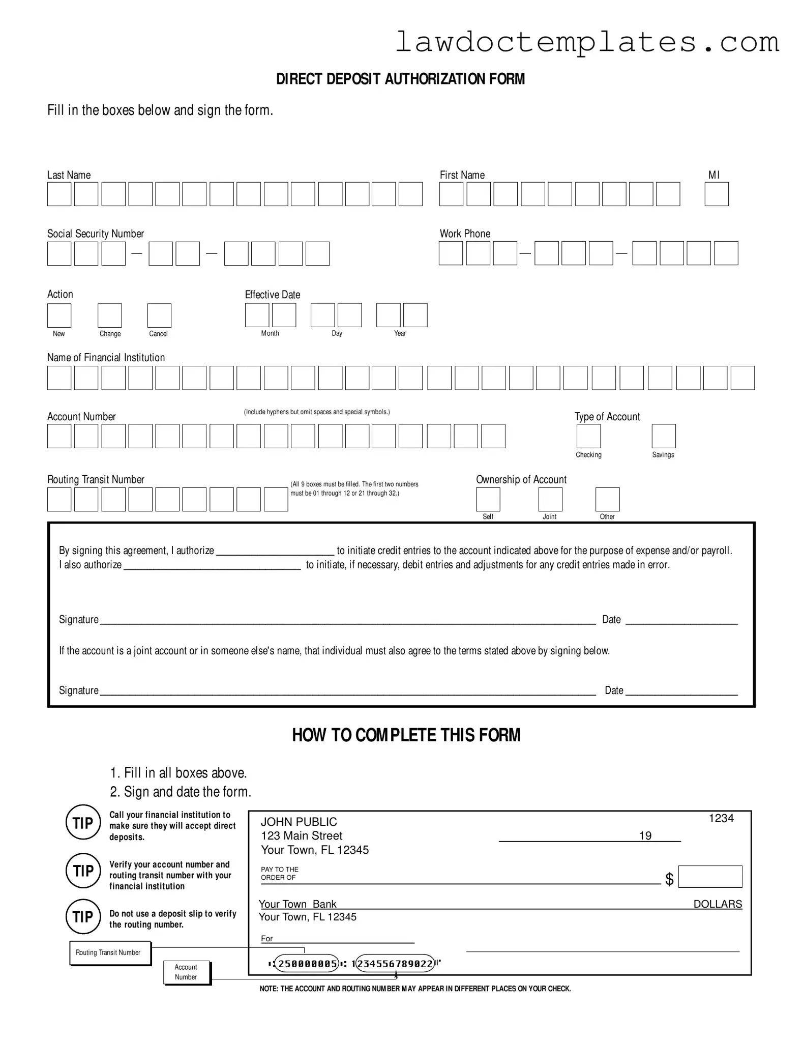 Fill Your Generic Direct Deposit Form
