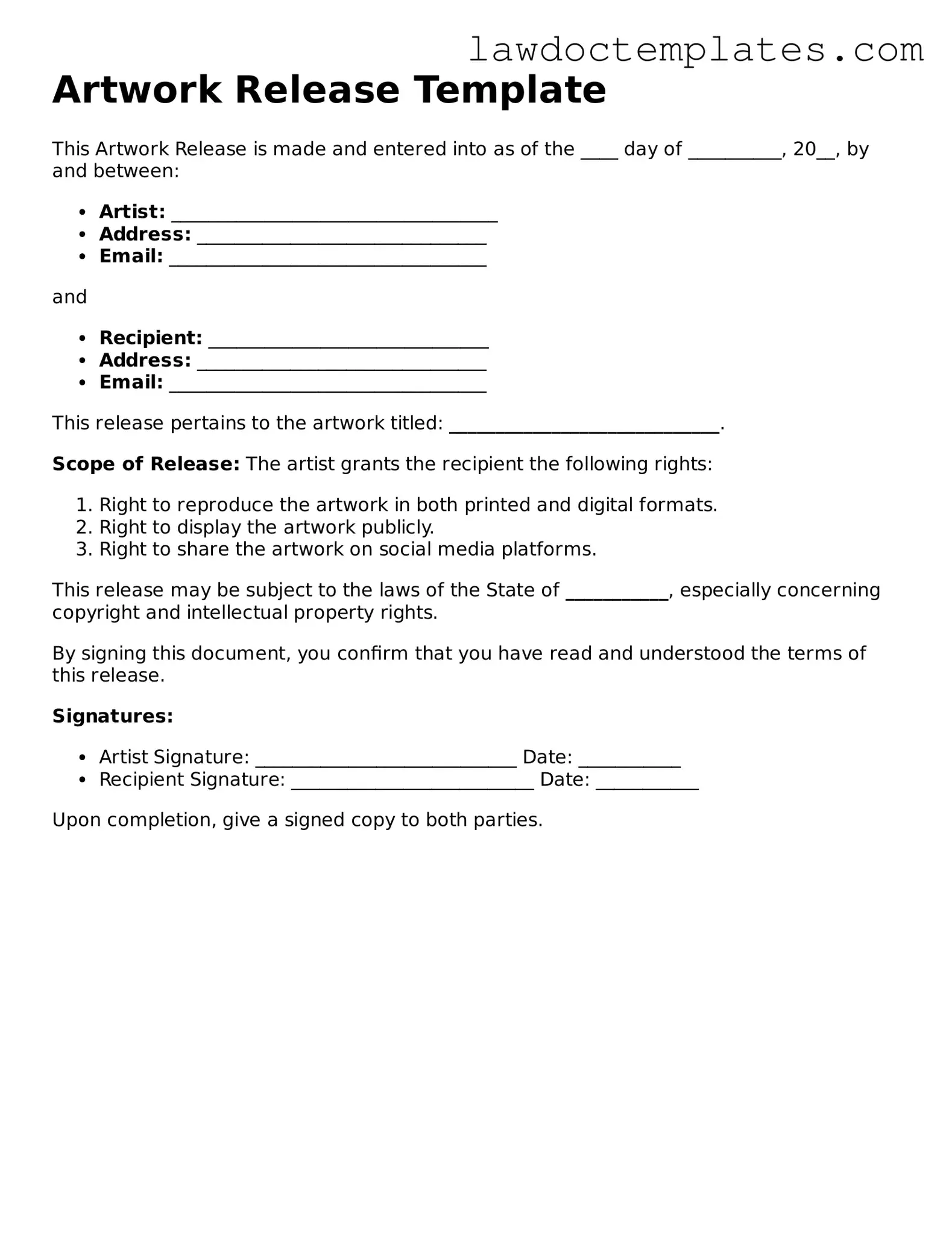 Blank Artwork Release Document