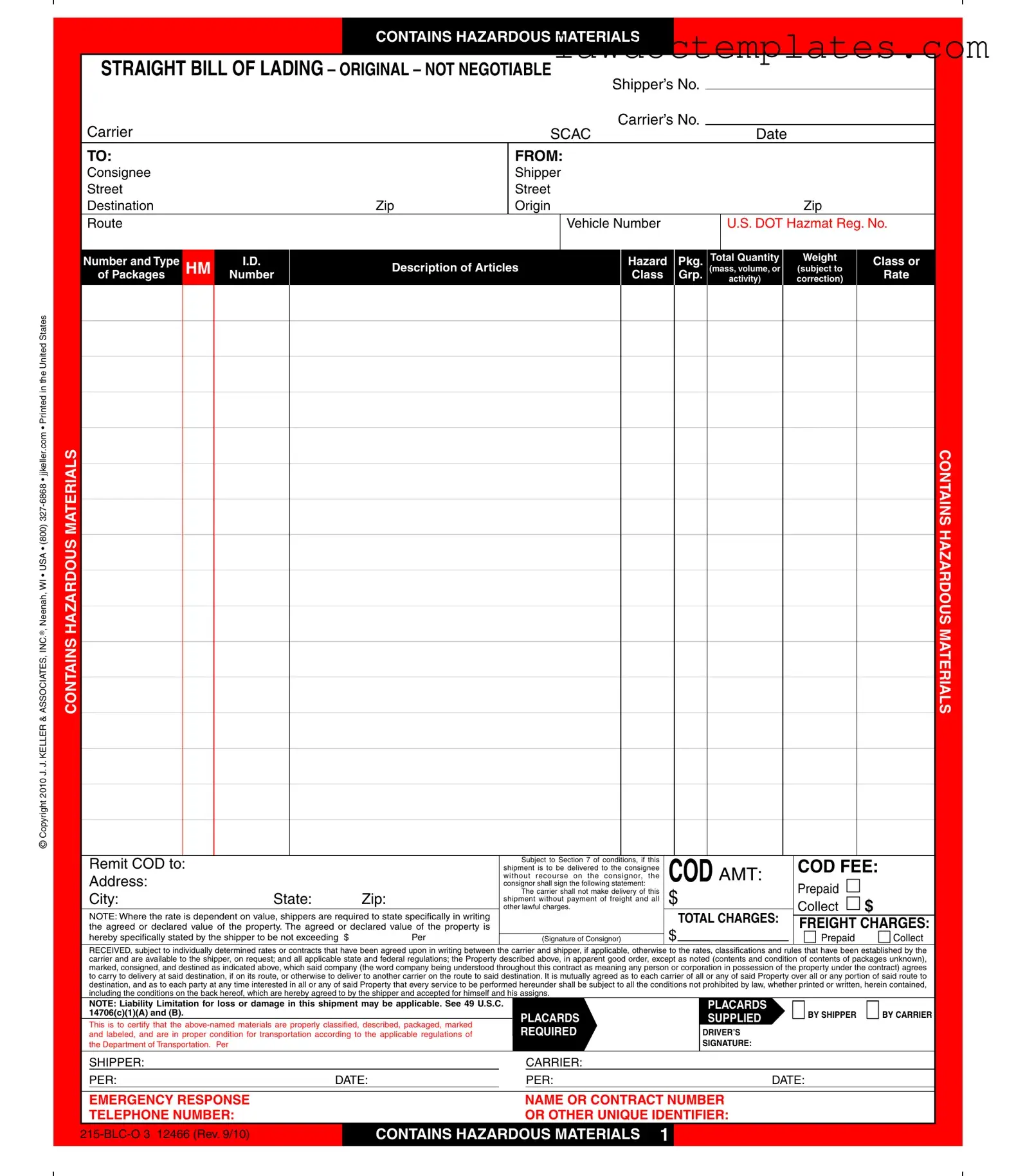 Fill Your Hazard Bill Of Ladden Form
