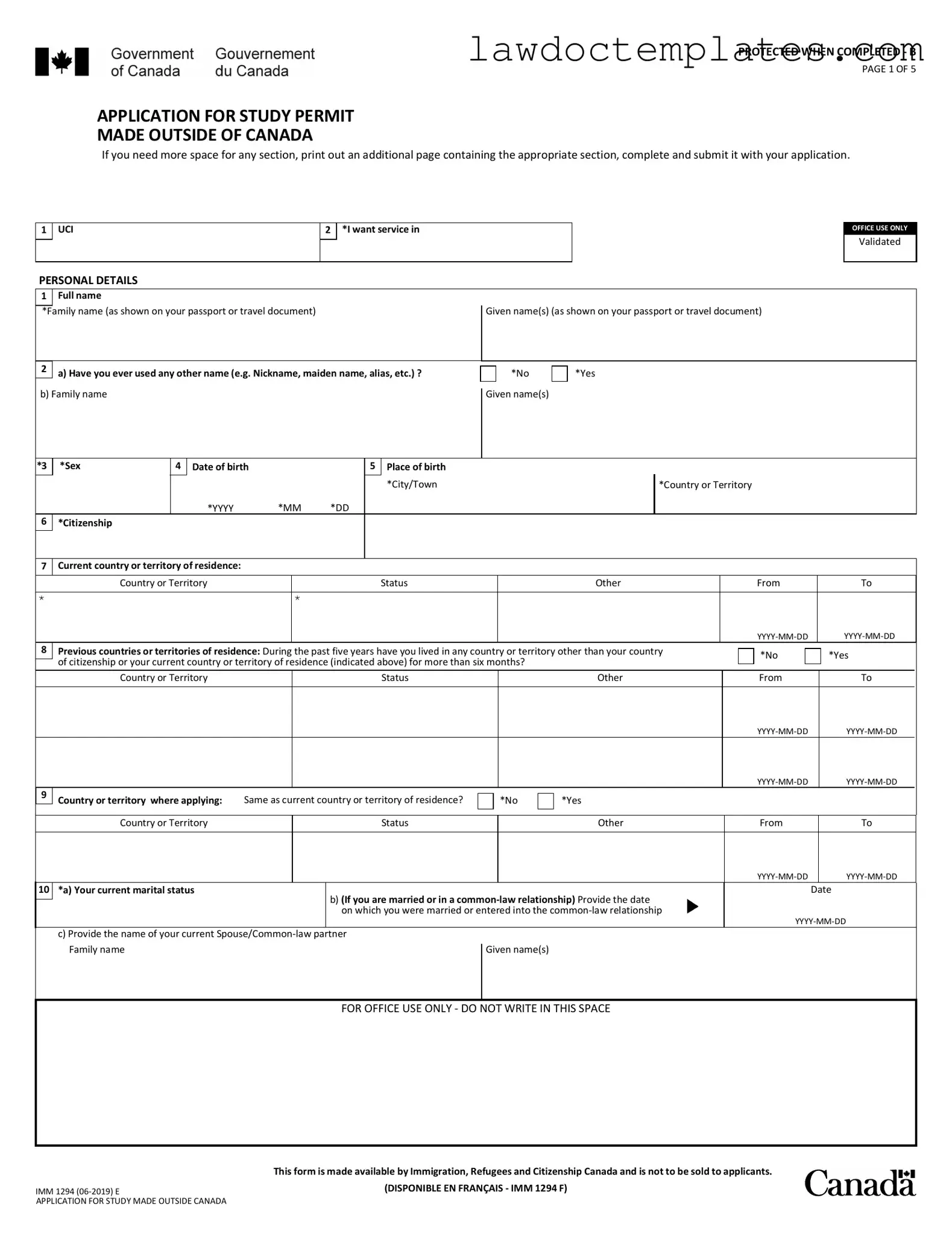 Fill Your Imm 1294 Form