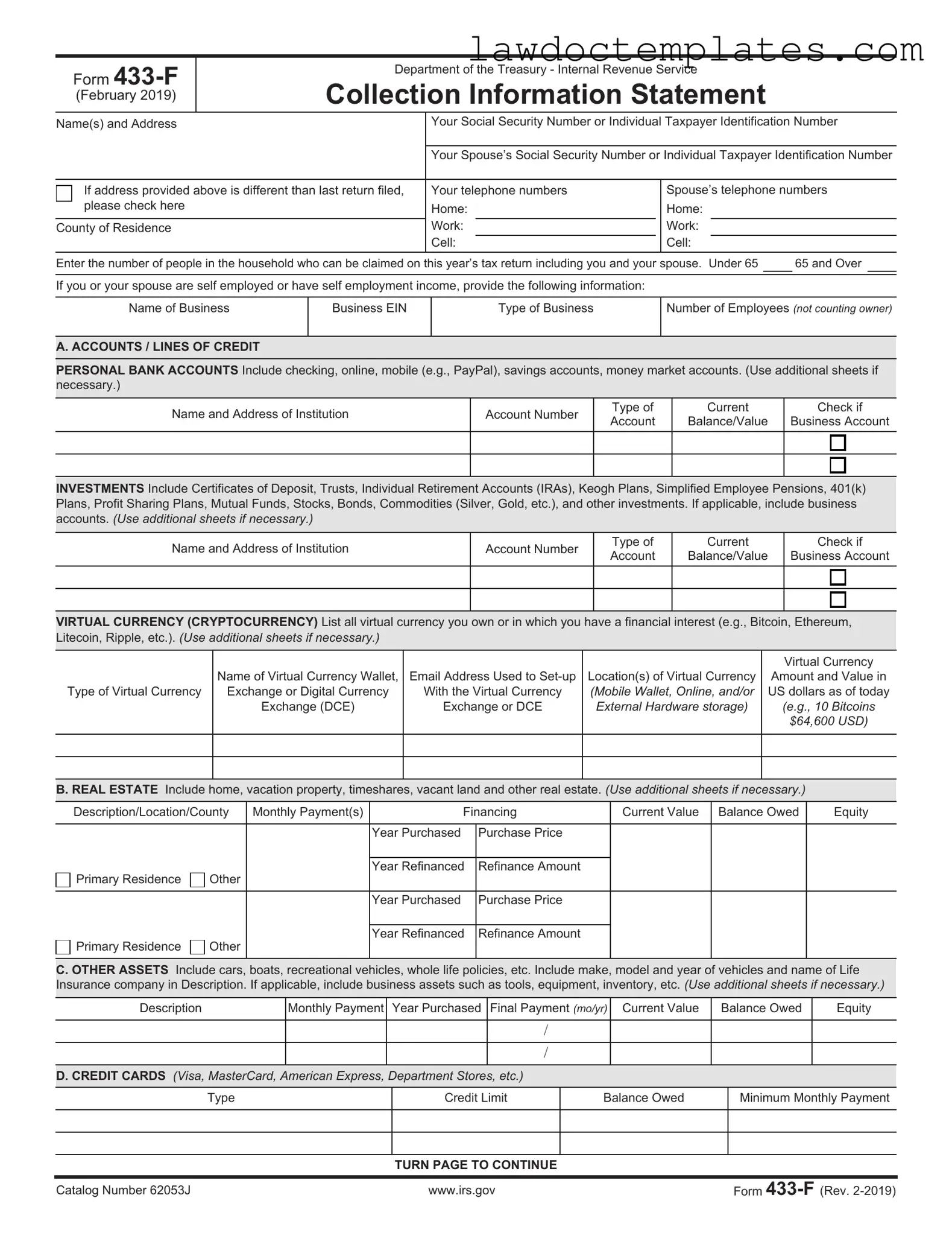 Fill Your IRS 433-F Form