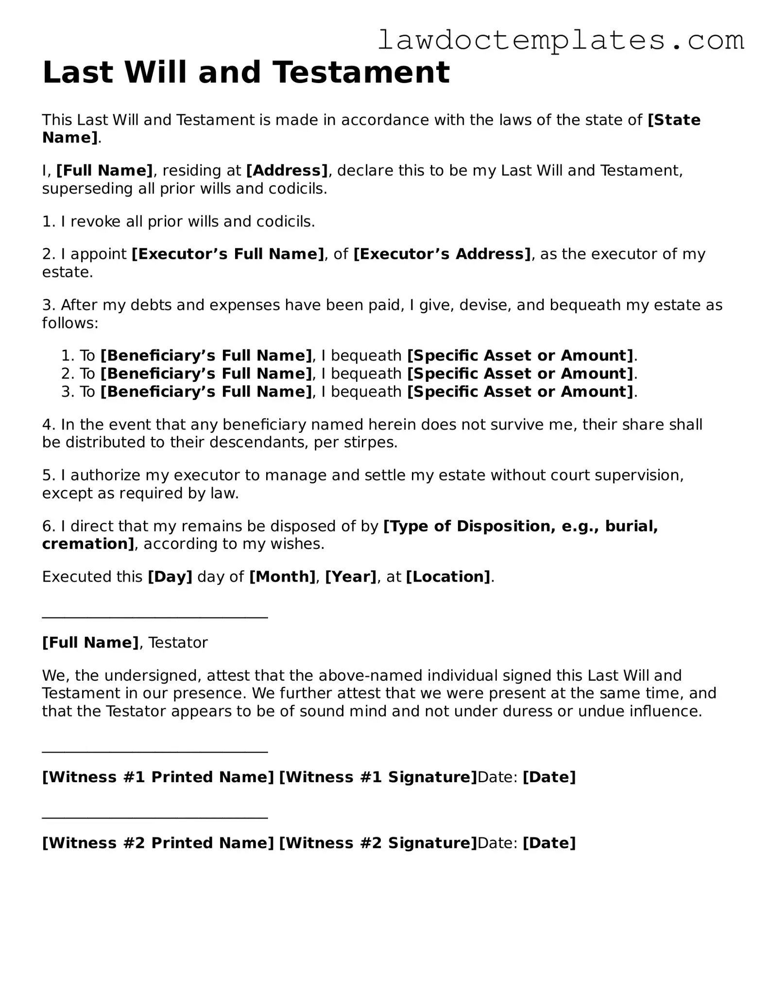 Blank Last Will and Testament Document