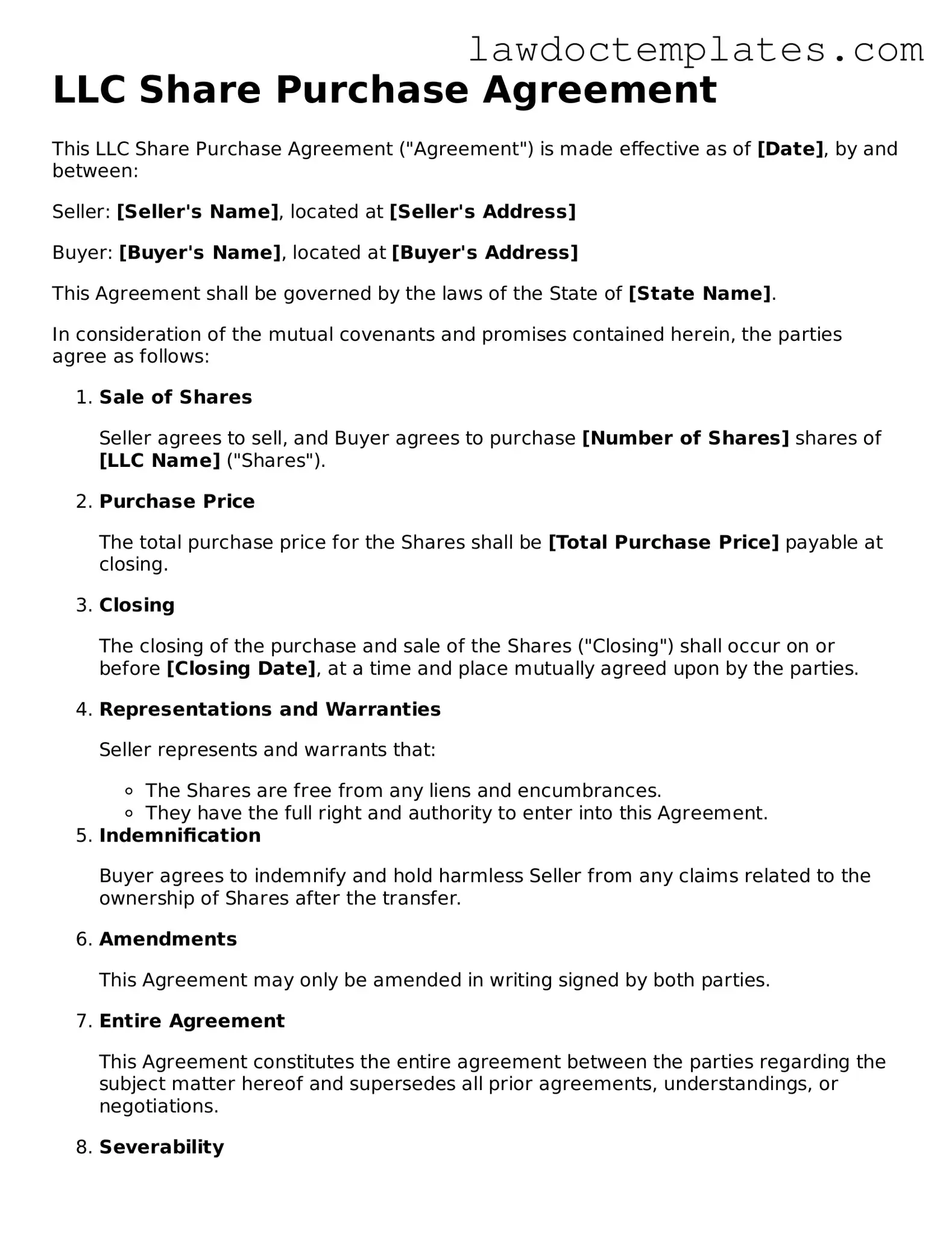 Blank LLC Share Purchase Agreement Document