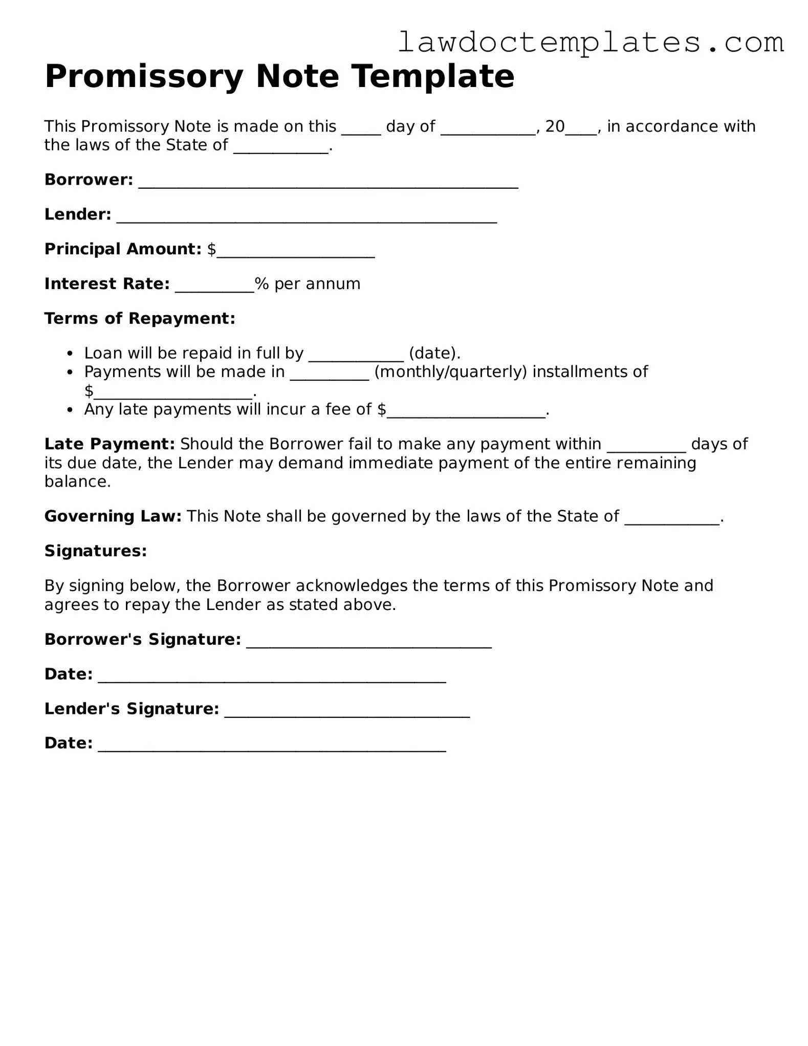 Blank Promissory Note Document