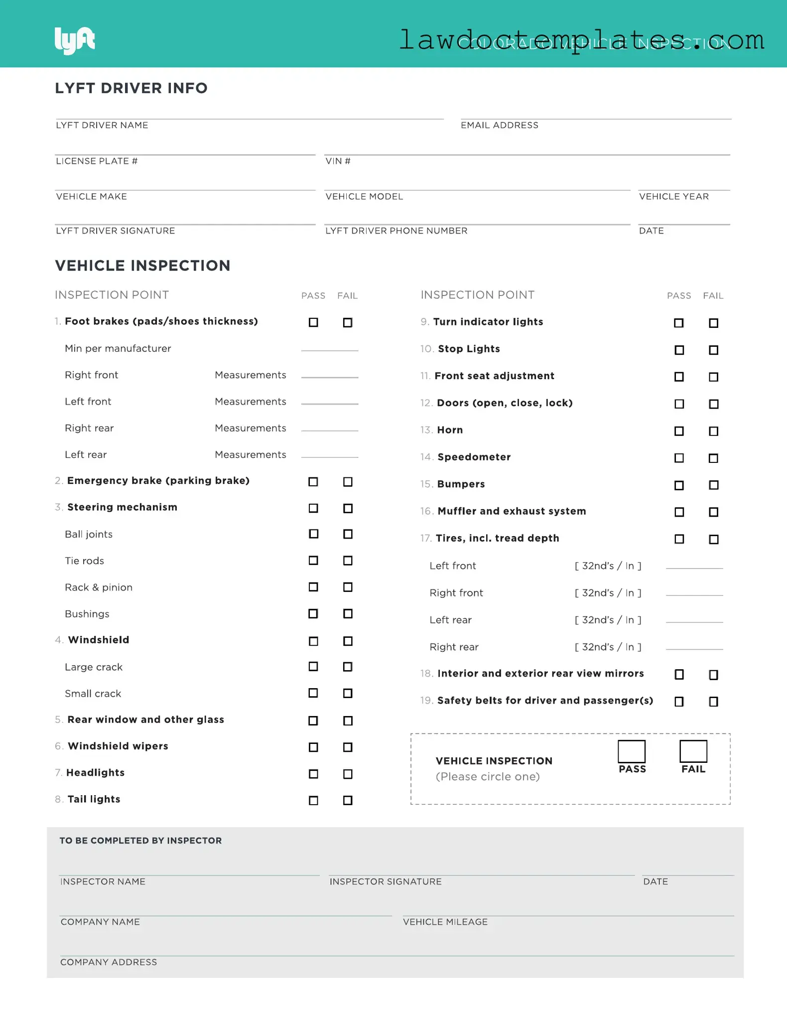 Fill Your Lyft Inspection Form