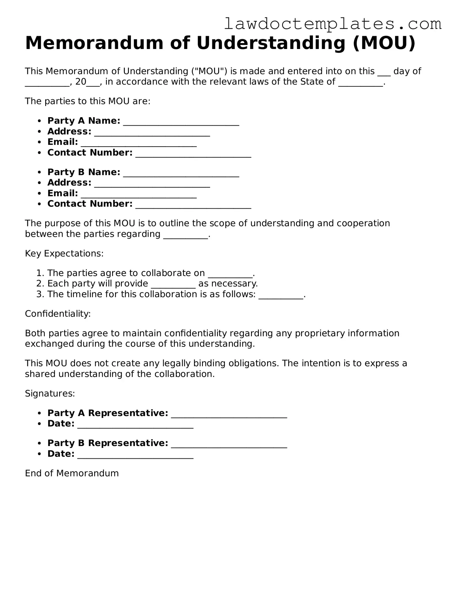 Blank Memorandum of Understanding Document
