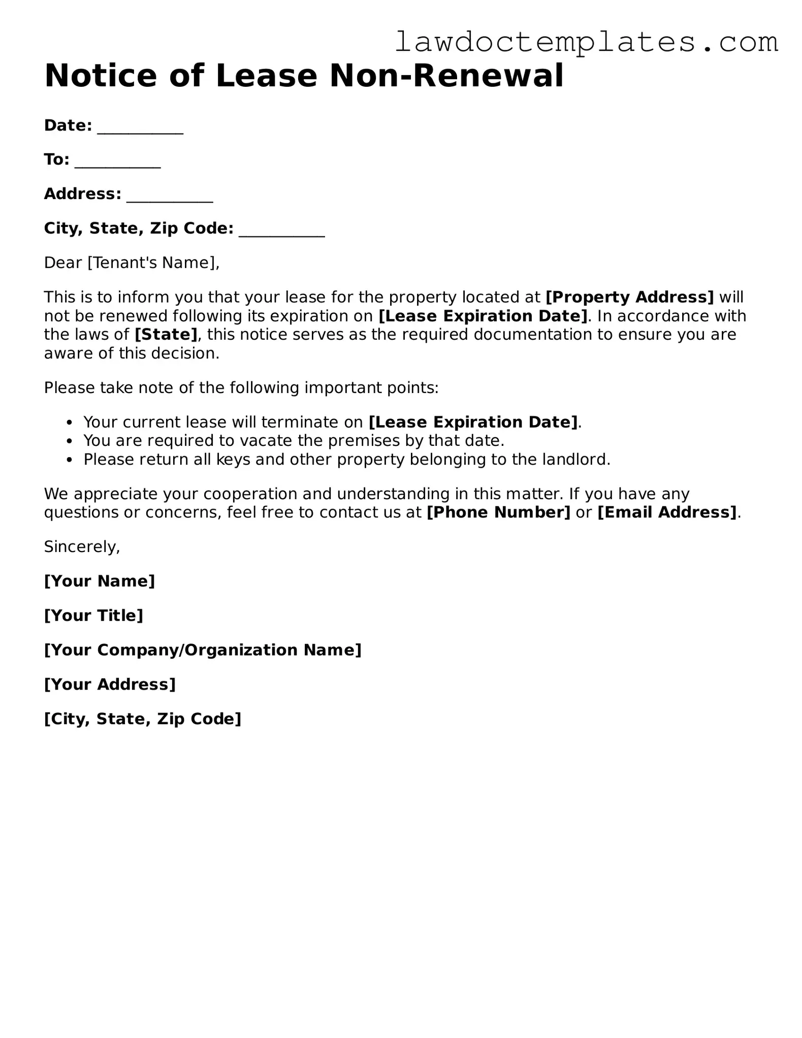 Blank Notice of Lease Non-Renewal Document