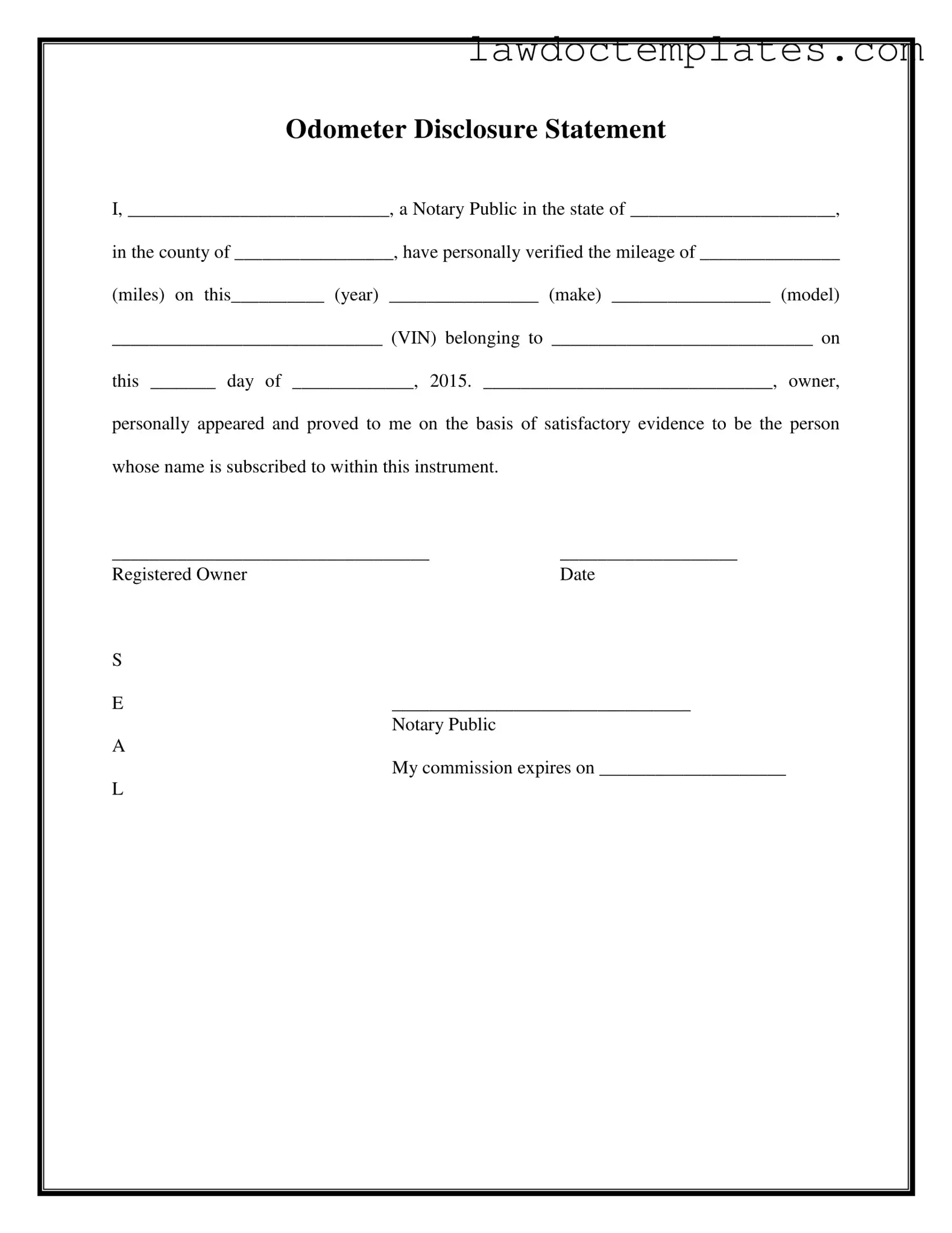 Fill Your Notarized Odometer Statement Form
