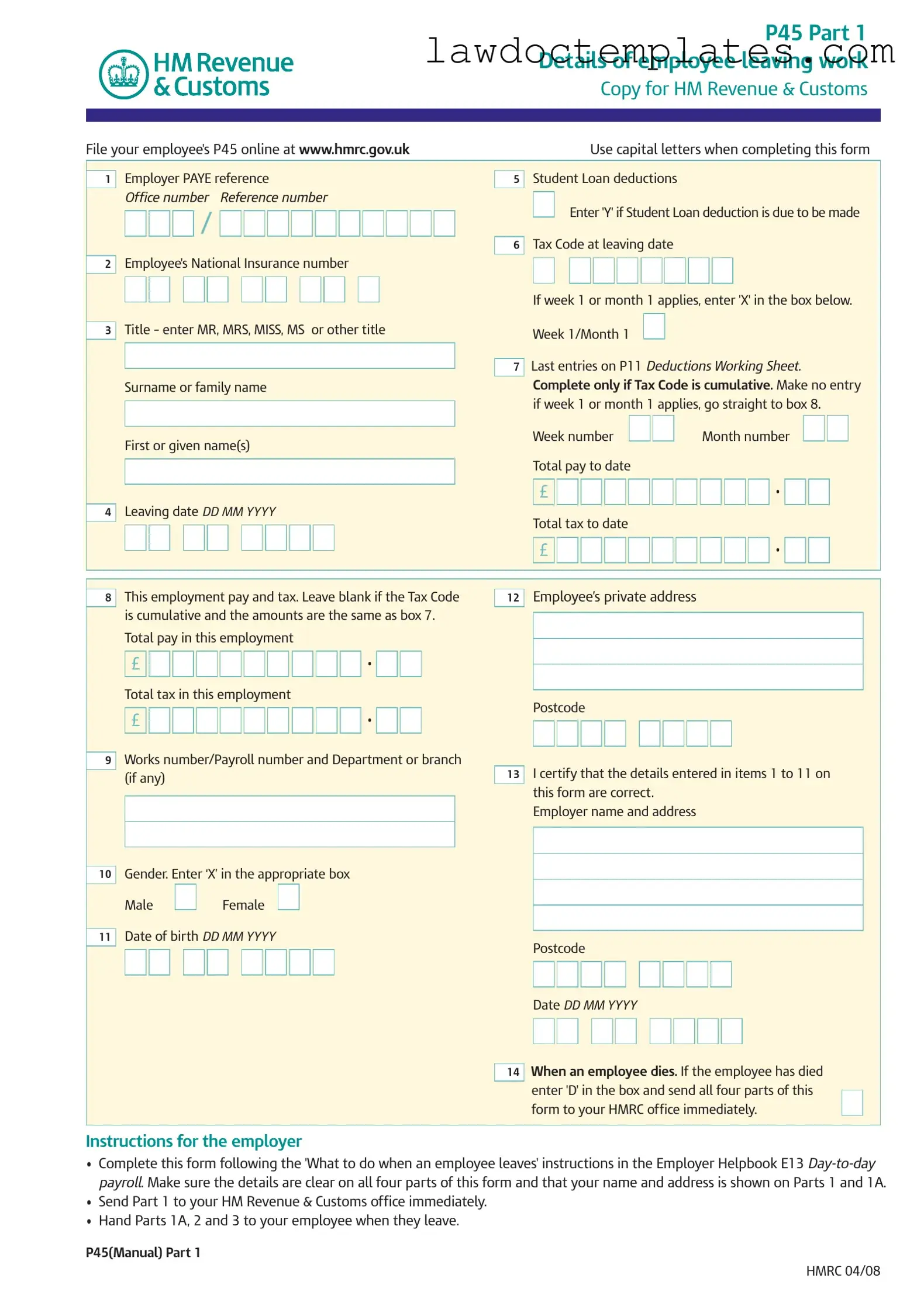 Fill Your P 45 It Form